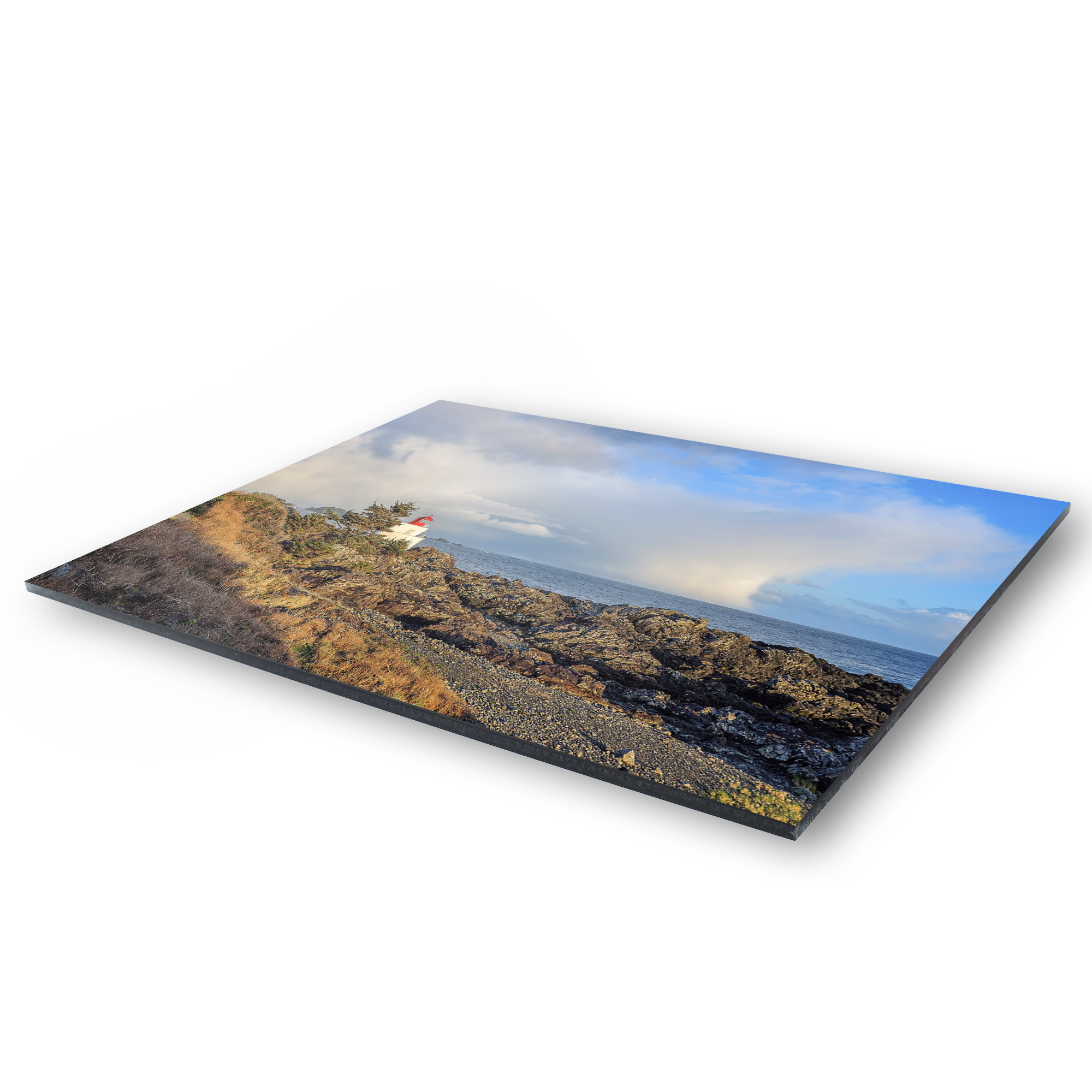 Amphitrite Point Lighthouse Storm Clouds as a acrylic print.