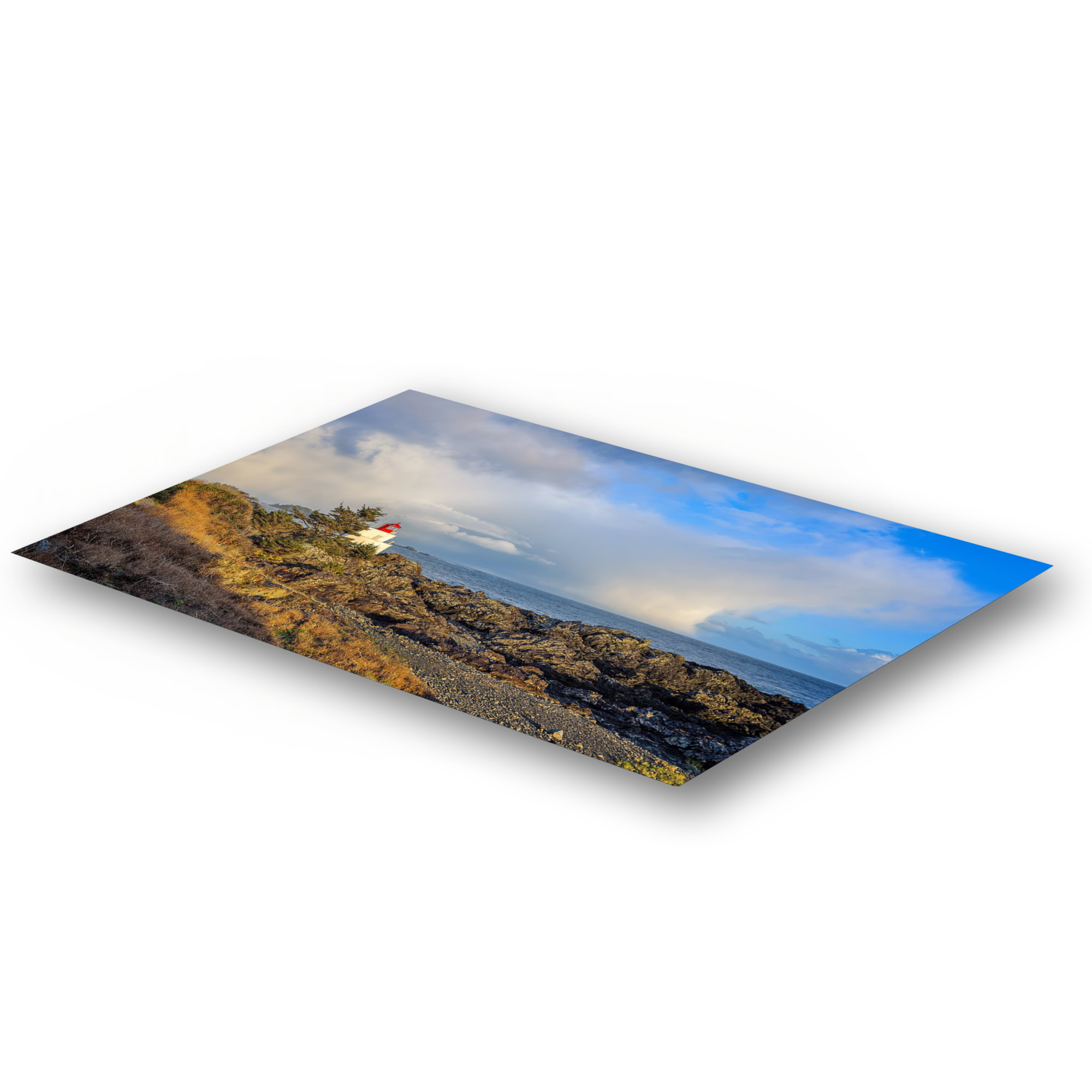 Amphitrite Point Lighthouse Storm Clouds as a metal print.