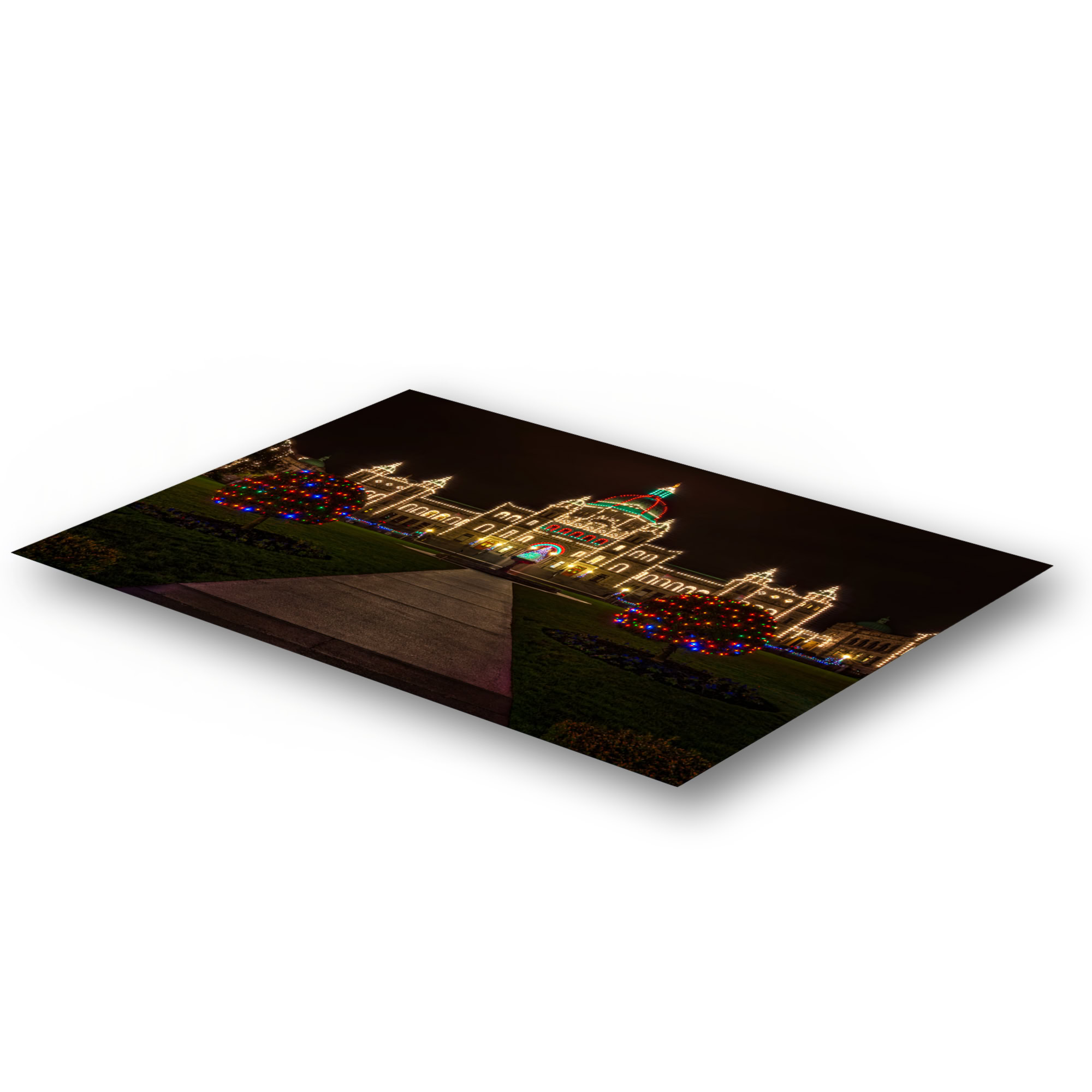 BC Parliament Christmas Lights as a metal print.