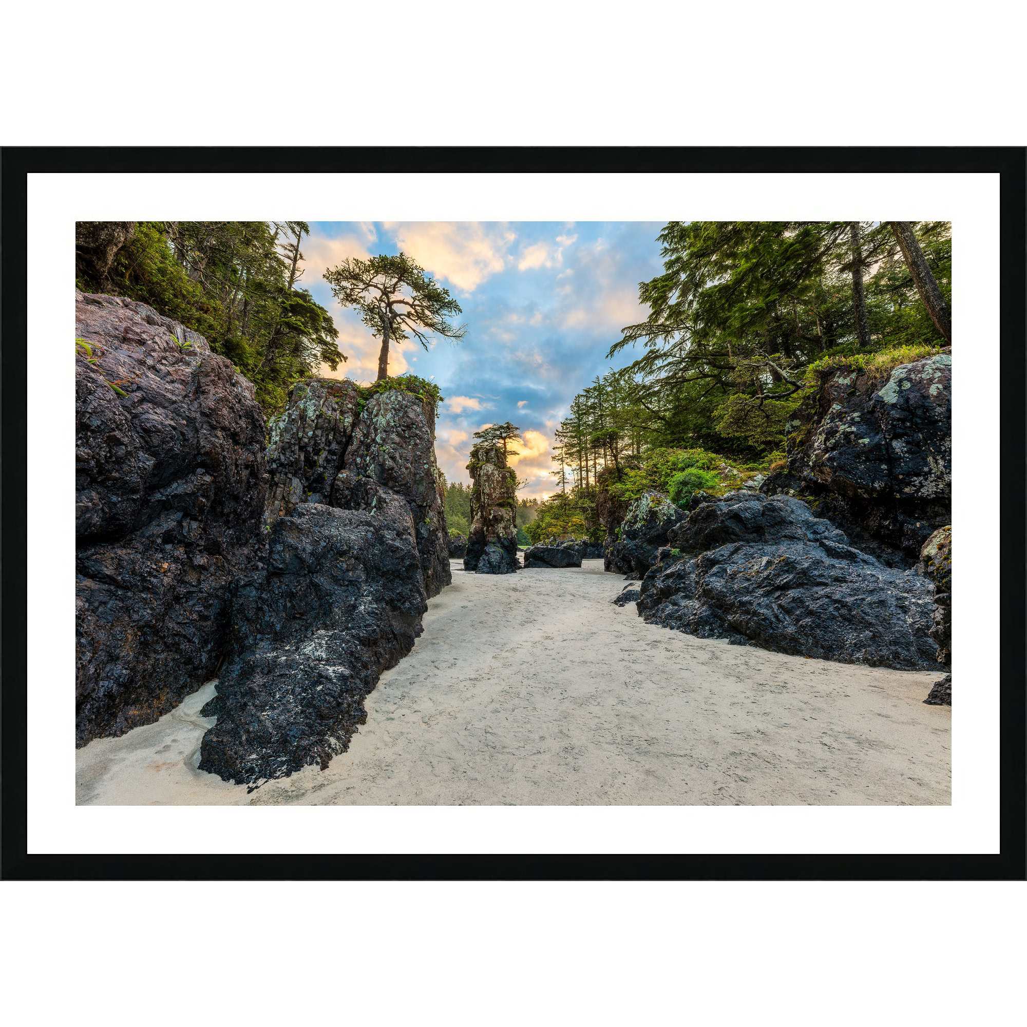 Between the Sea Stacks at San Josef Bay as a framed print.