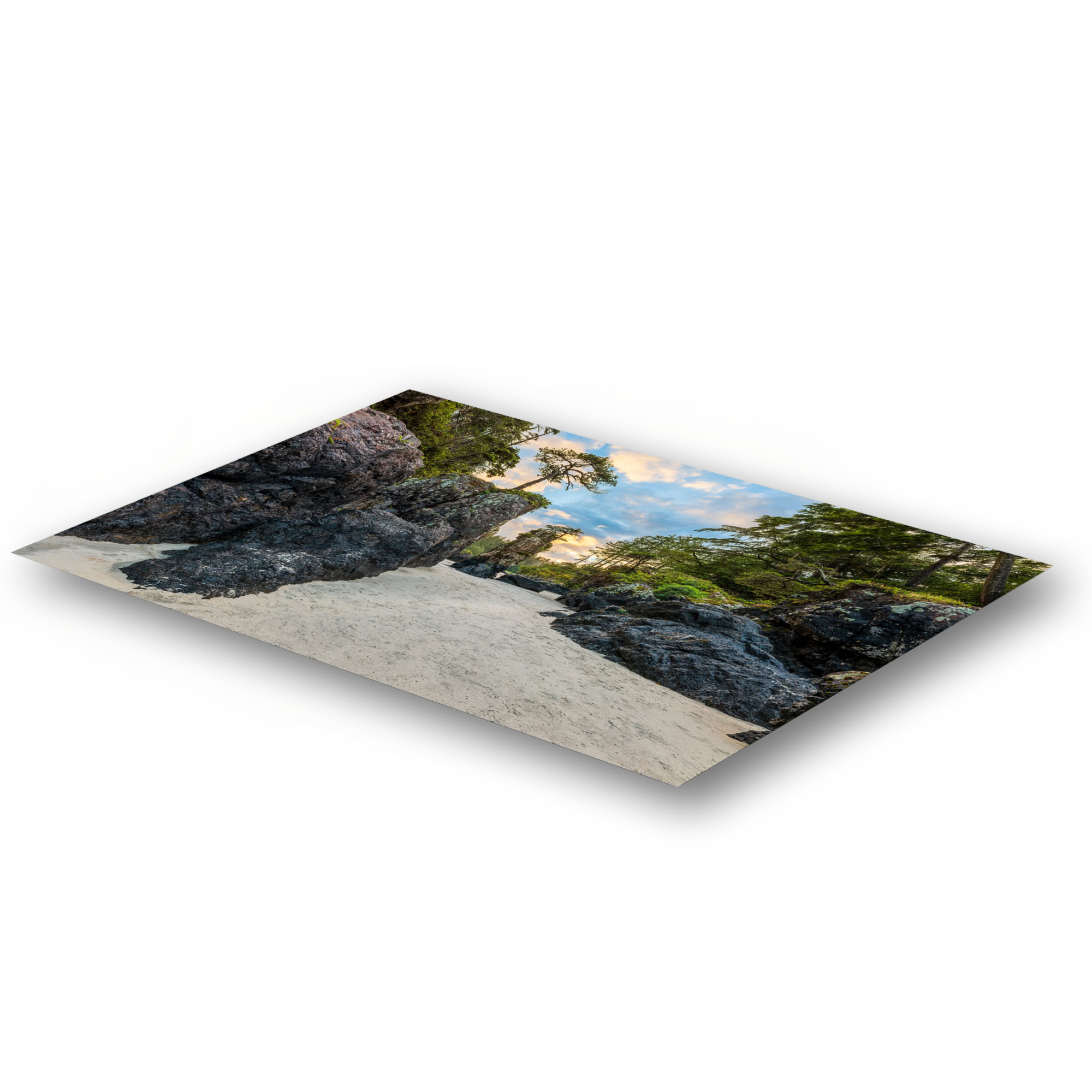 Between the Sea Stacks at San Josef Bay as a metal print.