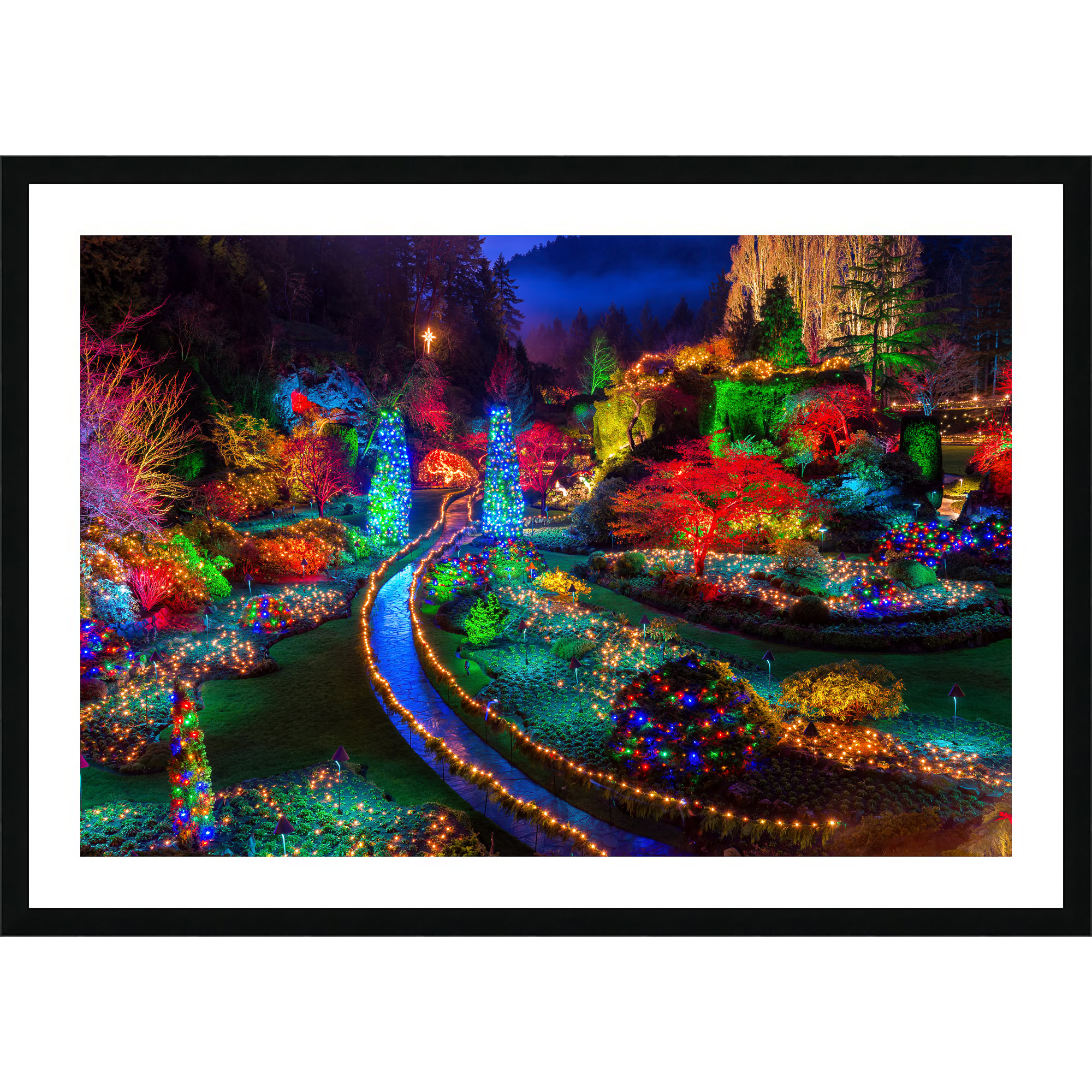 Butchart Gardens Christmas Lights as a framed print.
