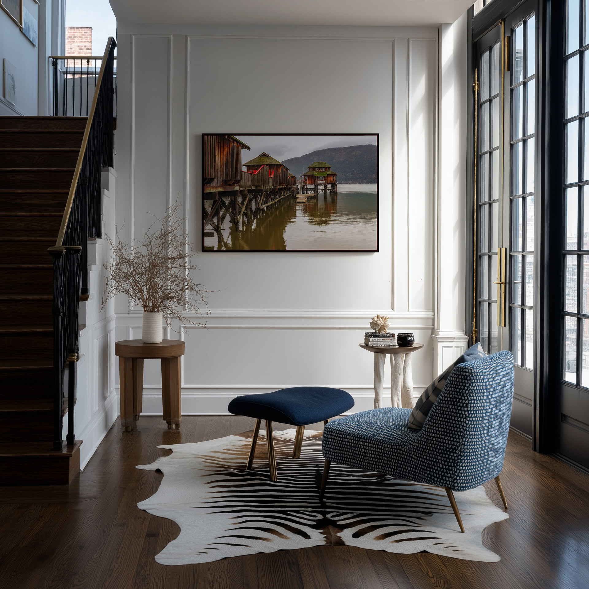 Cowichan Bay Maritime Centre print shown on the wall in an entryway.