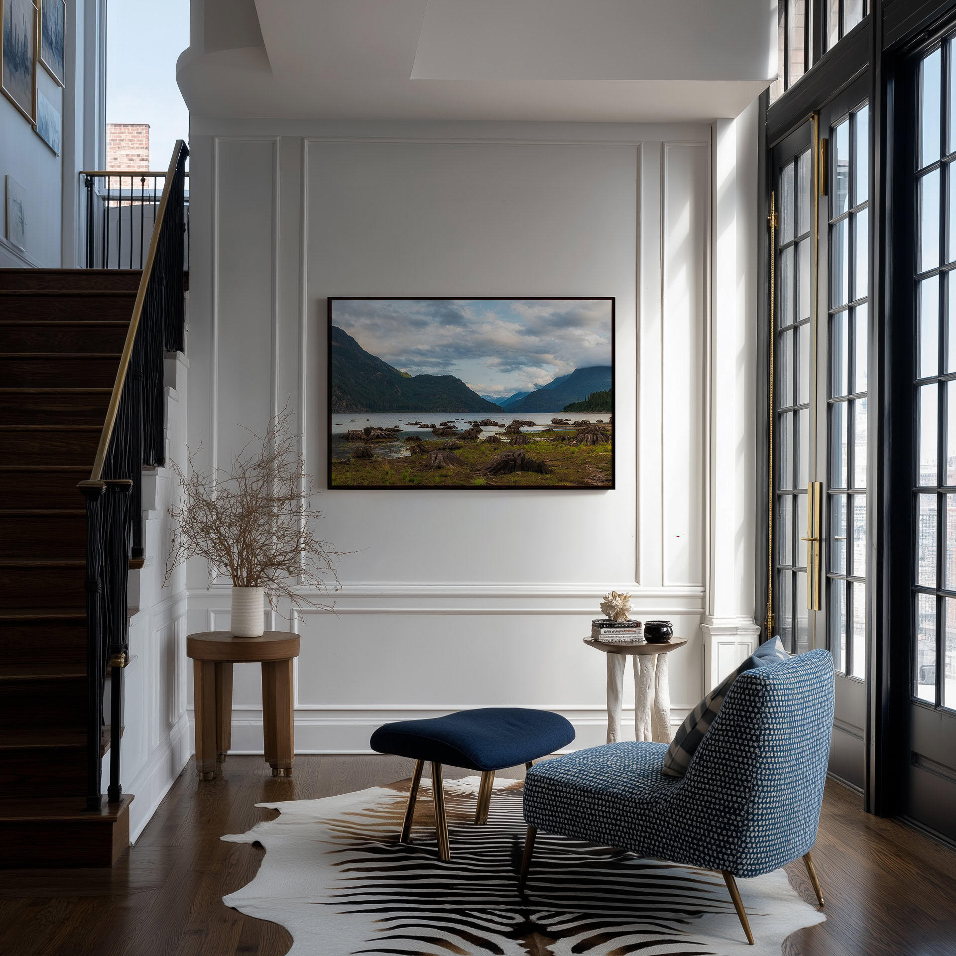 Drowned Forest of Buttle Lake print shown on the wall in an entryway.