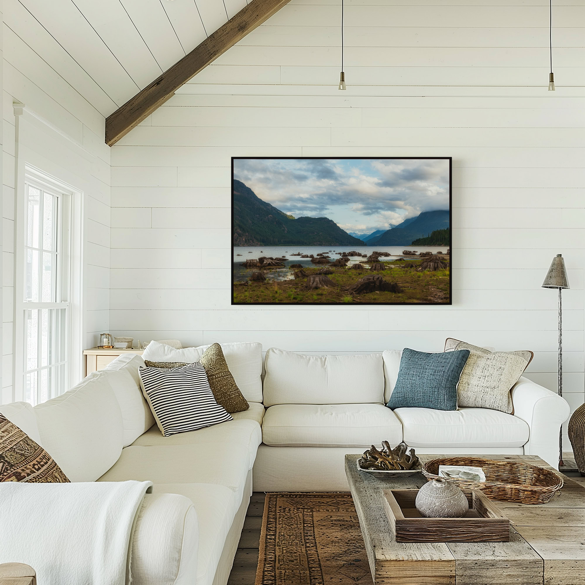 Drowned Forest of Buttle Lake print shown on the wall in a living room.