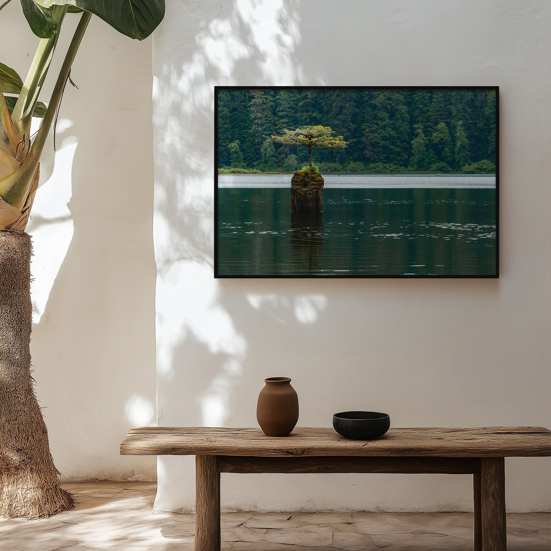 Fairy Lake Bonsai Tree print shown on the wall in an entryway.