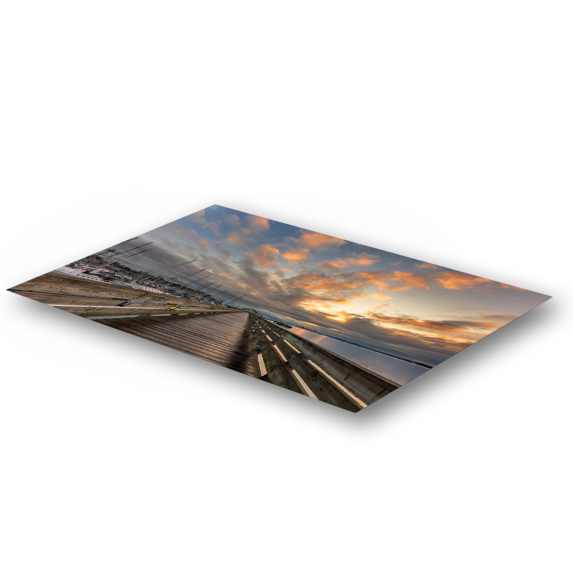 Fisherman's Wharf Boardwalk at Sunrise as a metal print.