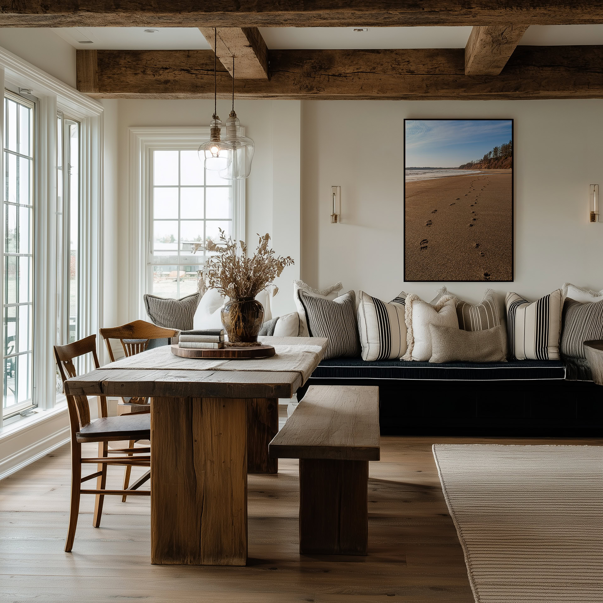 Florencia Bay After the Tide print shown on the wall in a dining room.