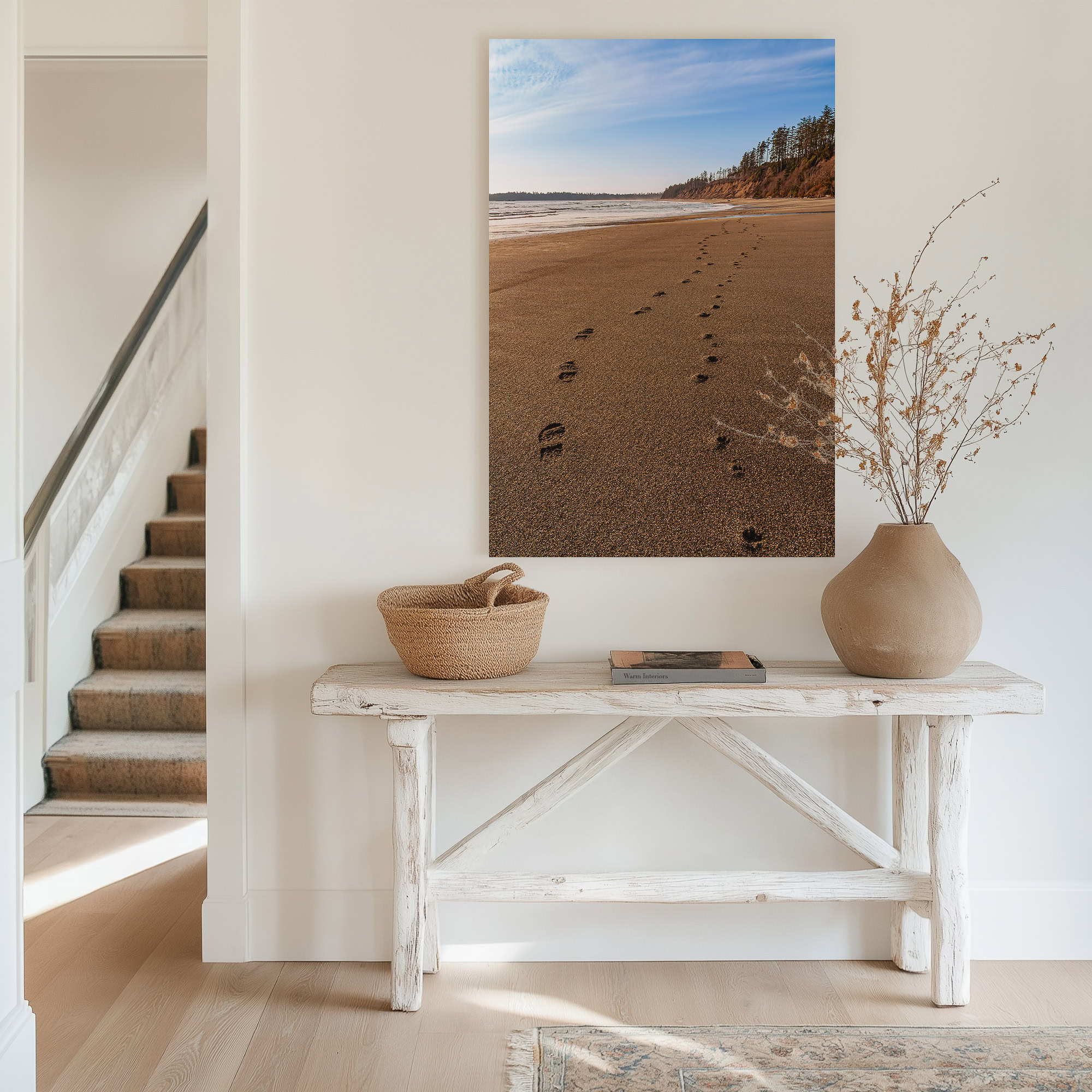 Florencia Bay After the Tide print shown on the wall in an entryway.