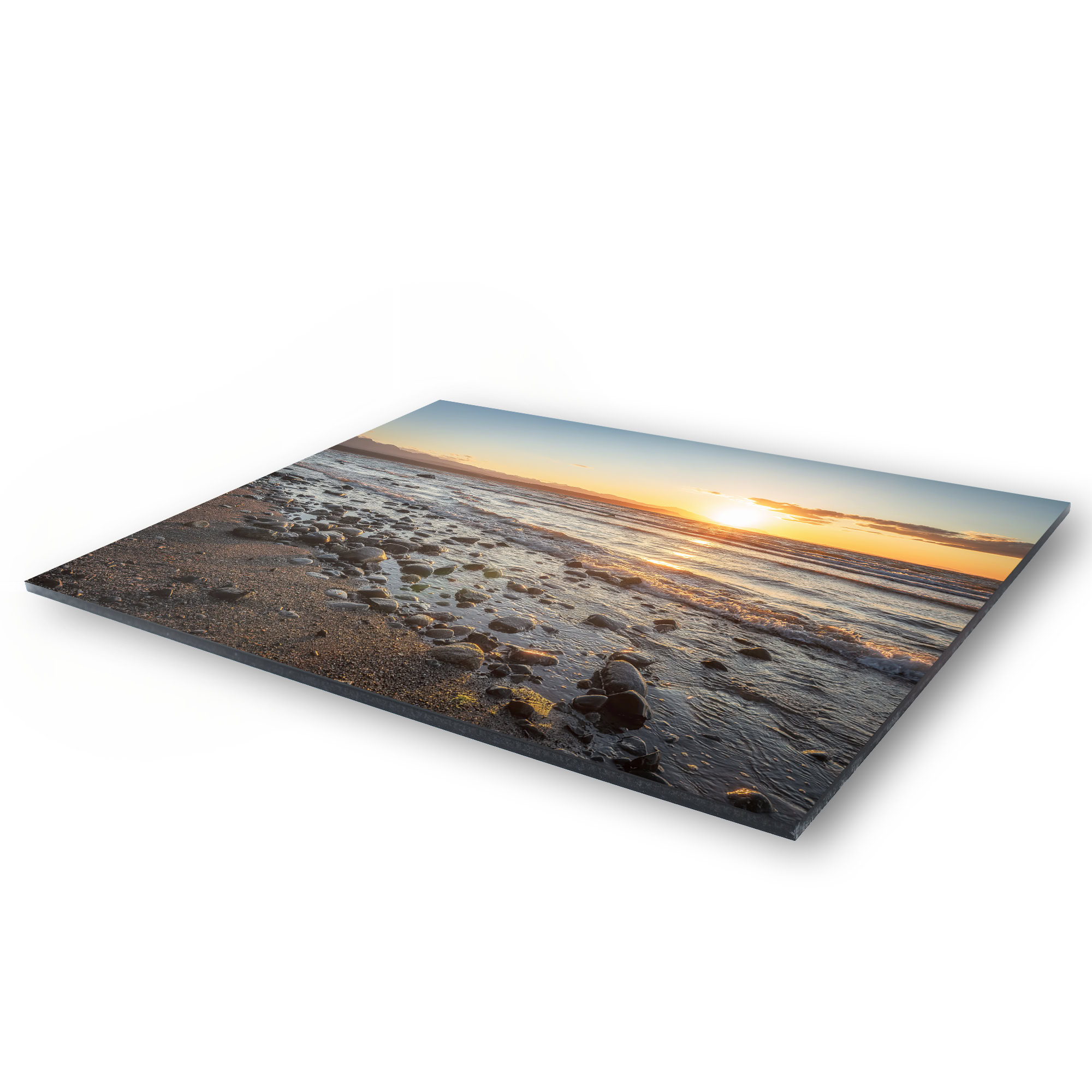Fossil Beach Sun Over Vancouver Island as a acrylic print.