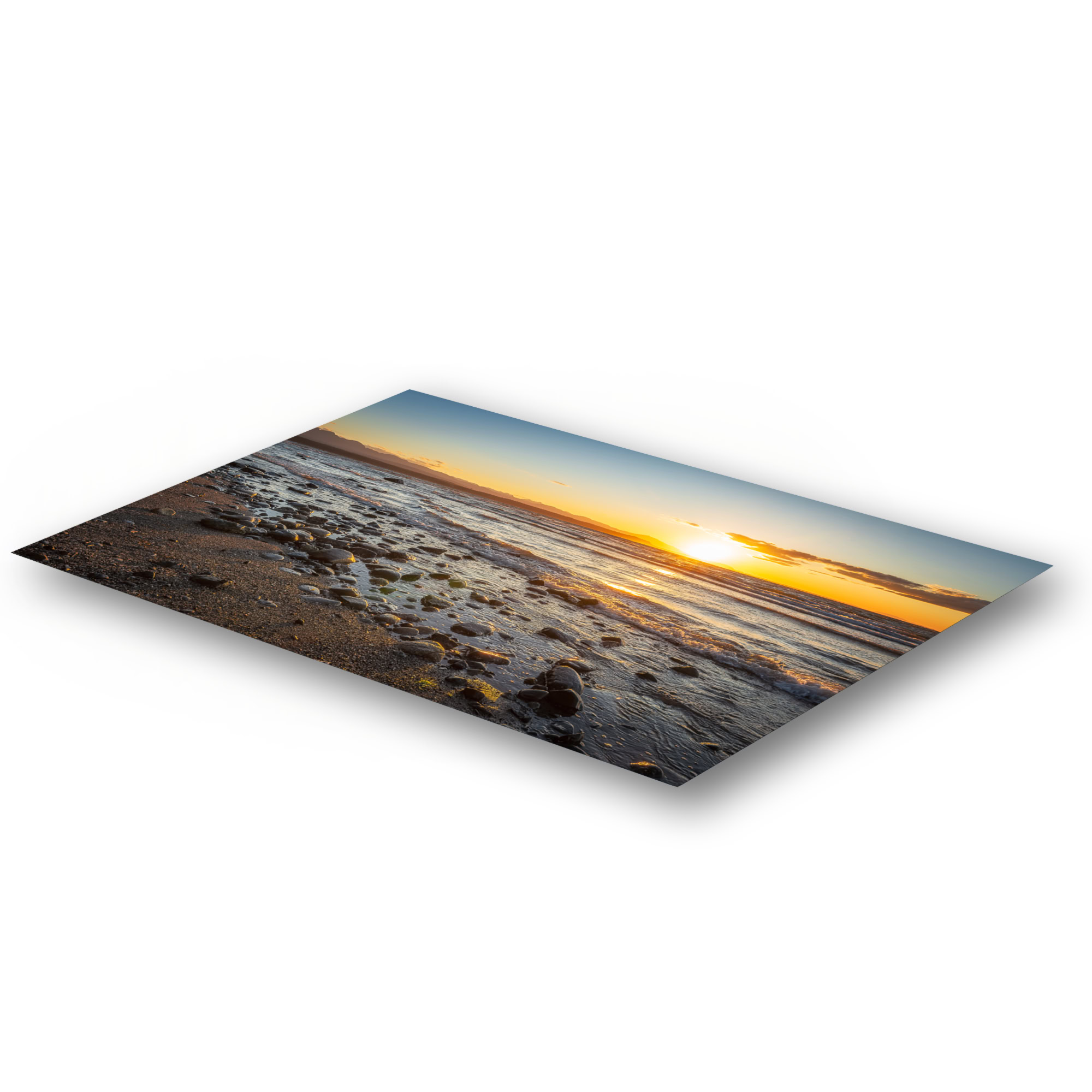 Fossil Beach Sun Over Vancouver Island as a metal print.
