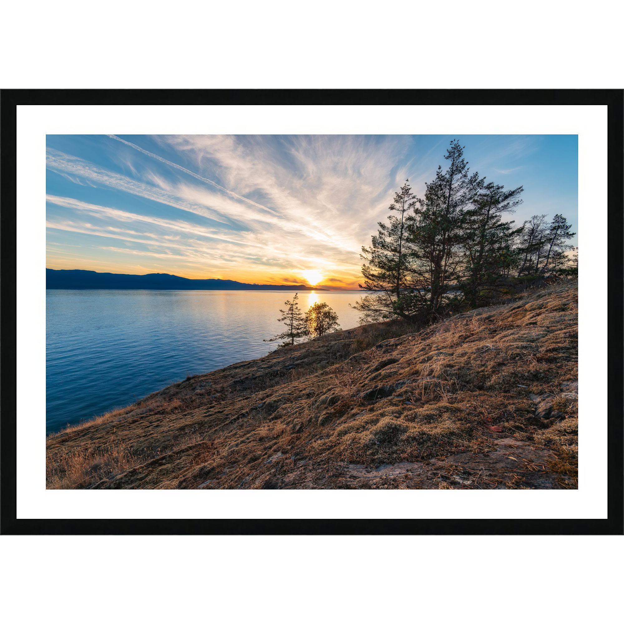 Francis Point Sunset Over Texada Island as a framed print.
