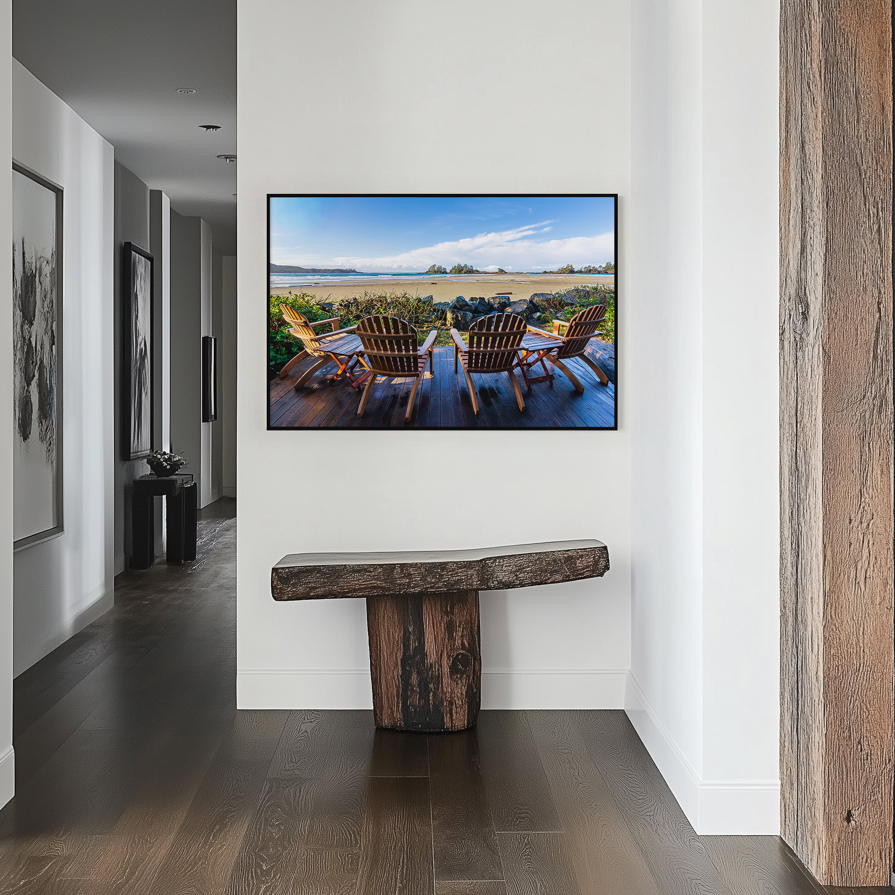 Front Row Seats at Chesterman Beach print shown on the wall in a styled room.