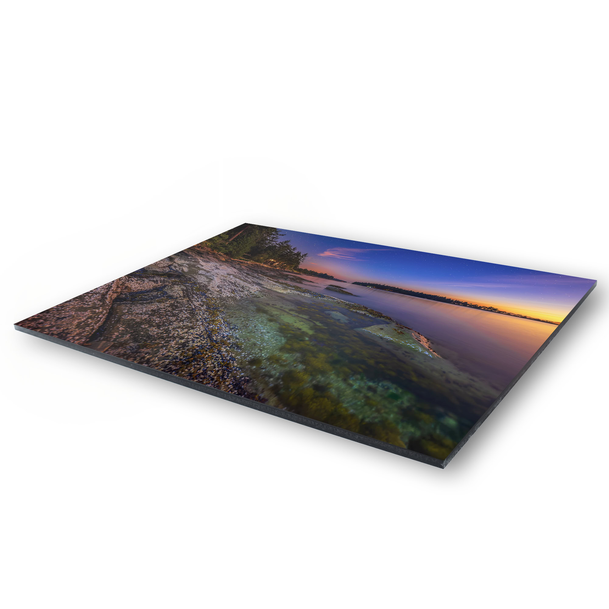 Galiano Island Mussel Rocks at Twilight as a acrylic print.