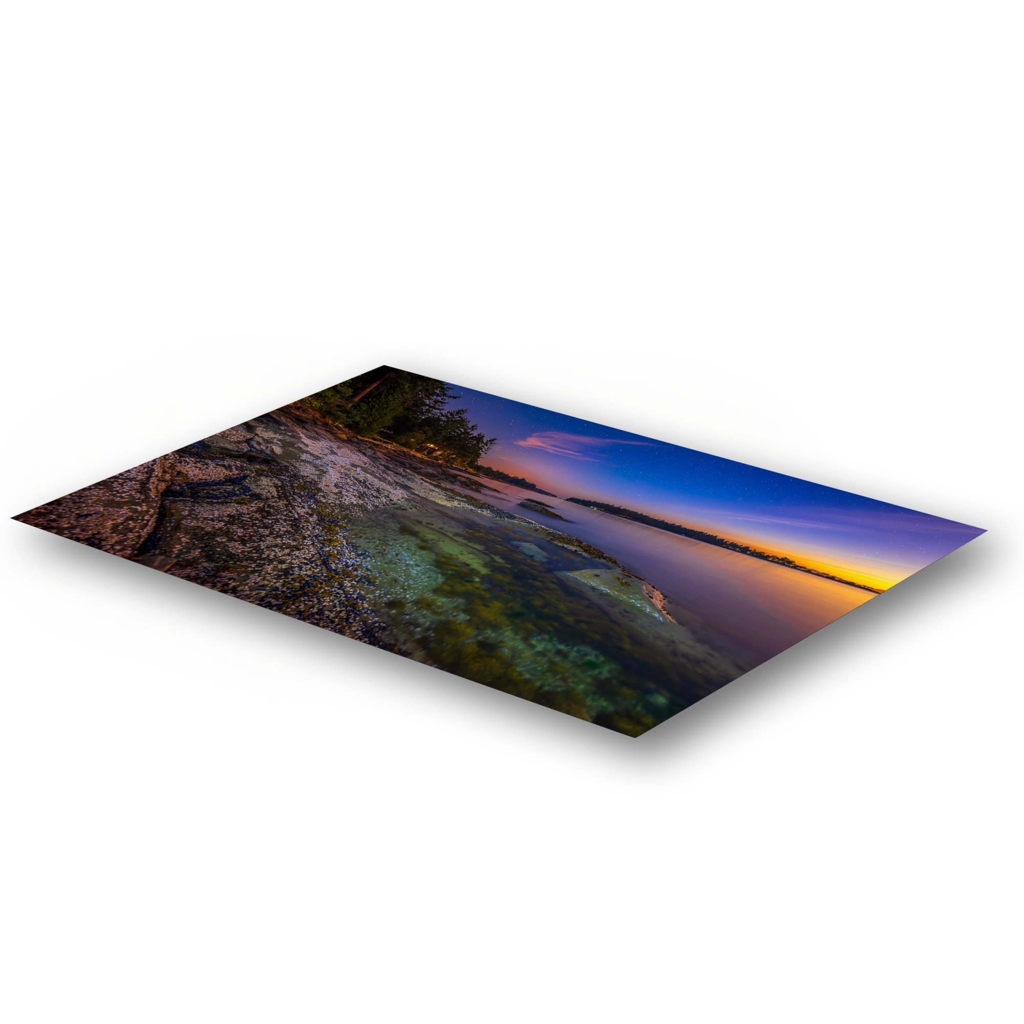 Galiano Island Mussel Rocks at Twilight as a metal print.