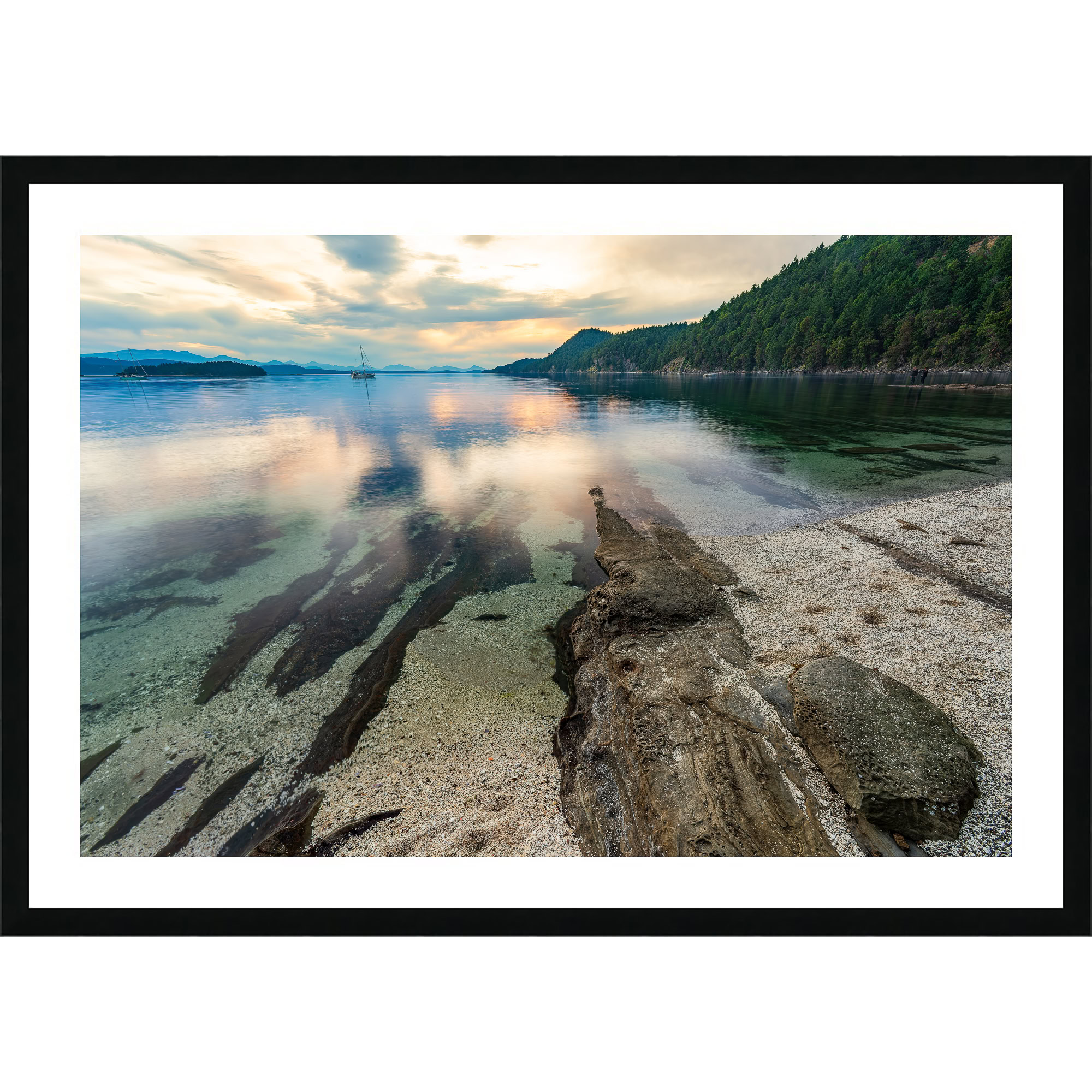 Galiano Island White Shell Beach as a framed print.