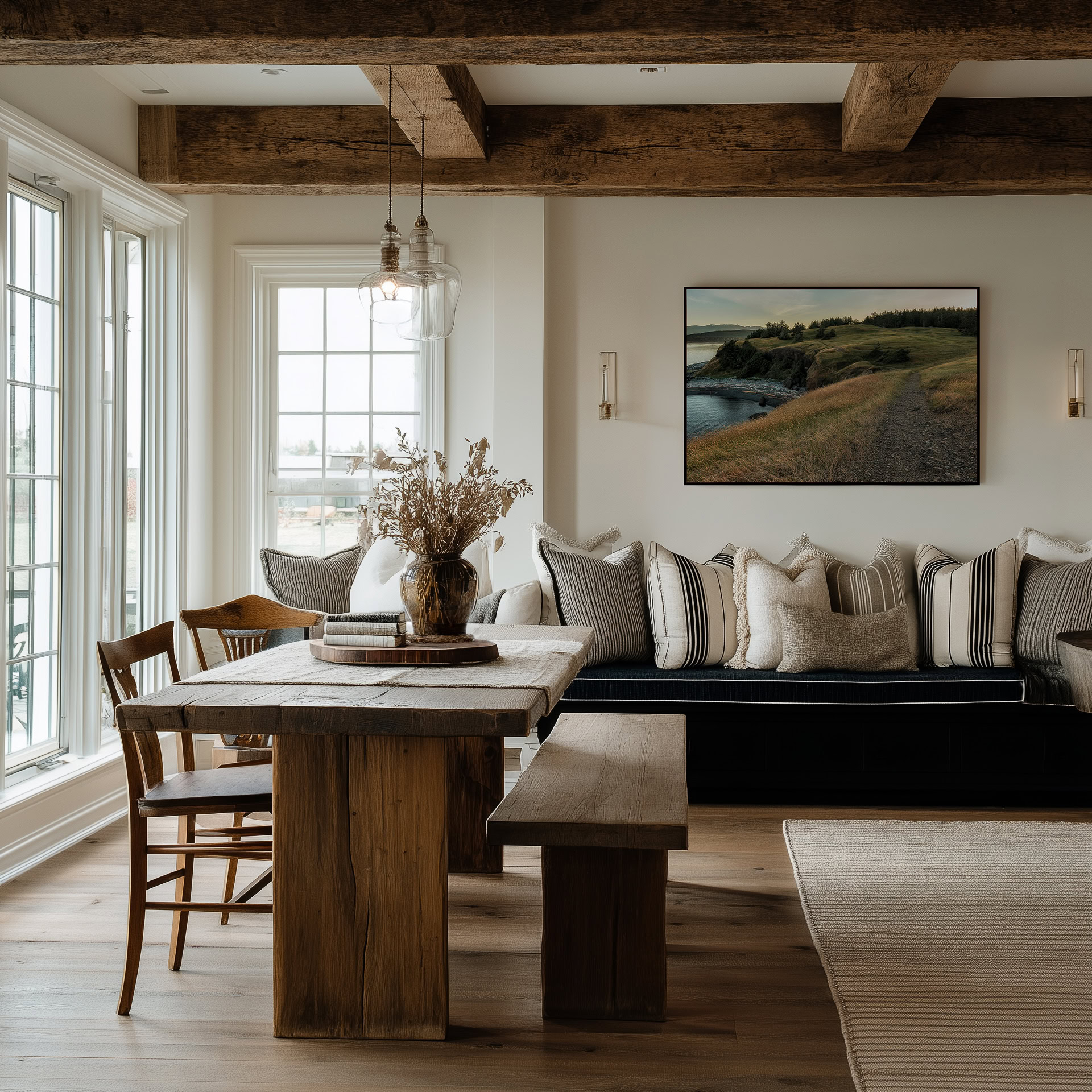 Helliwell Provincial Park print shown on the wall in a dining room.