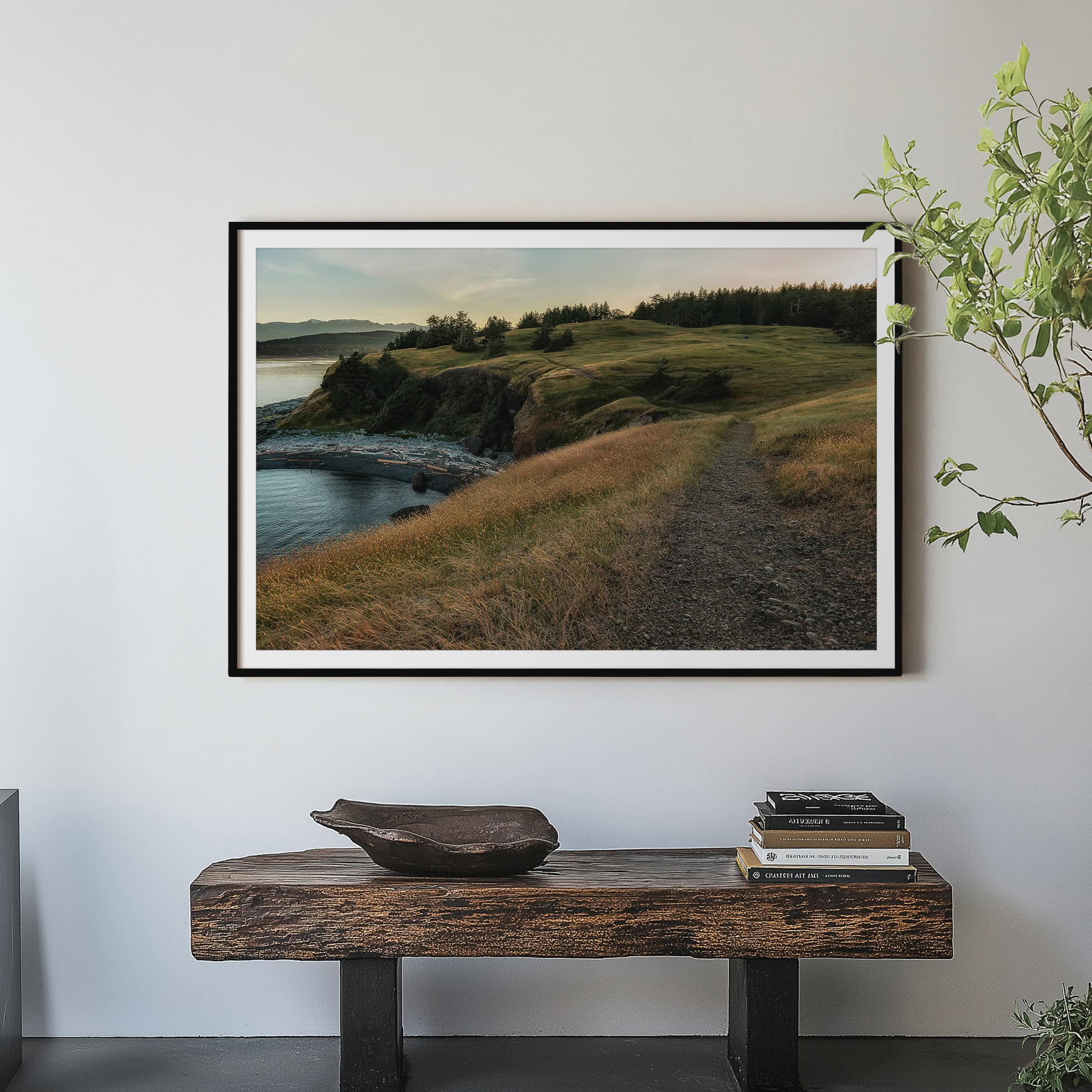 Helliwell Provincial Park print shown on the wall in an entryway.