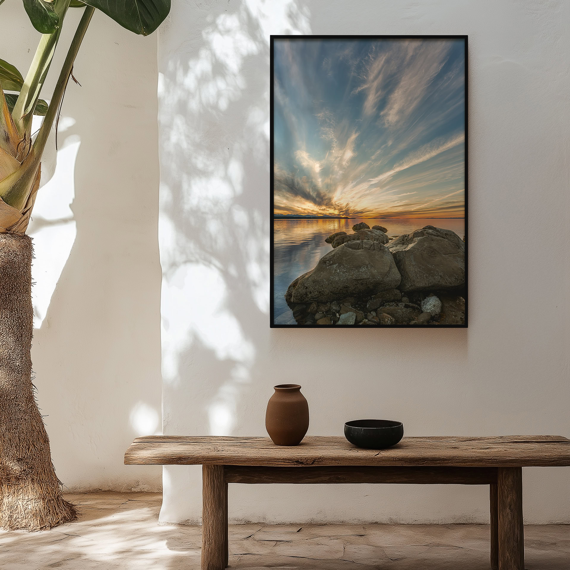 Hornby Island Solstice Sky print shown on the wall in an entryway.
