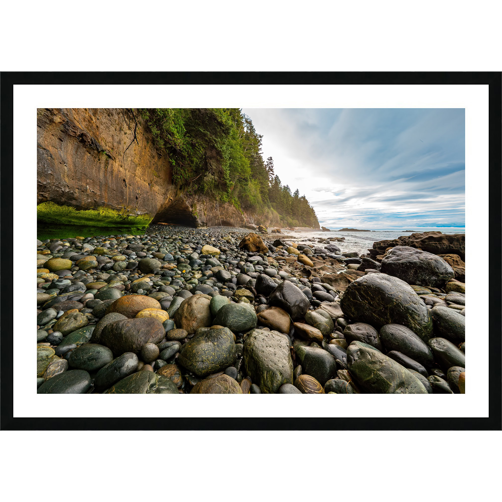 Juan de Fuca Trail Cliffs at Chin Beach as a framed print.