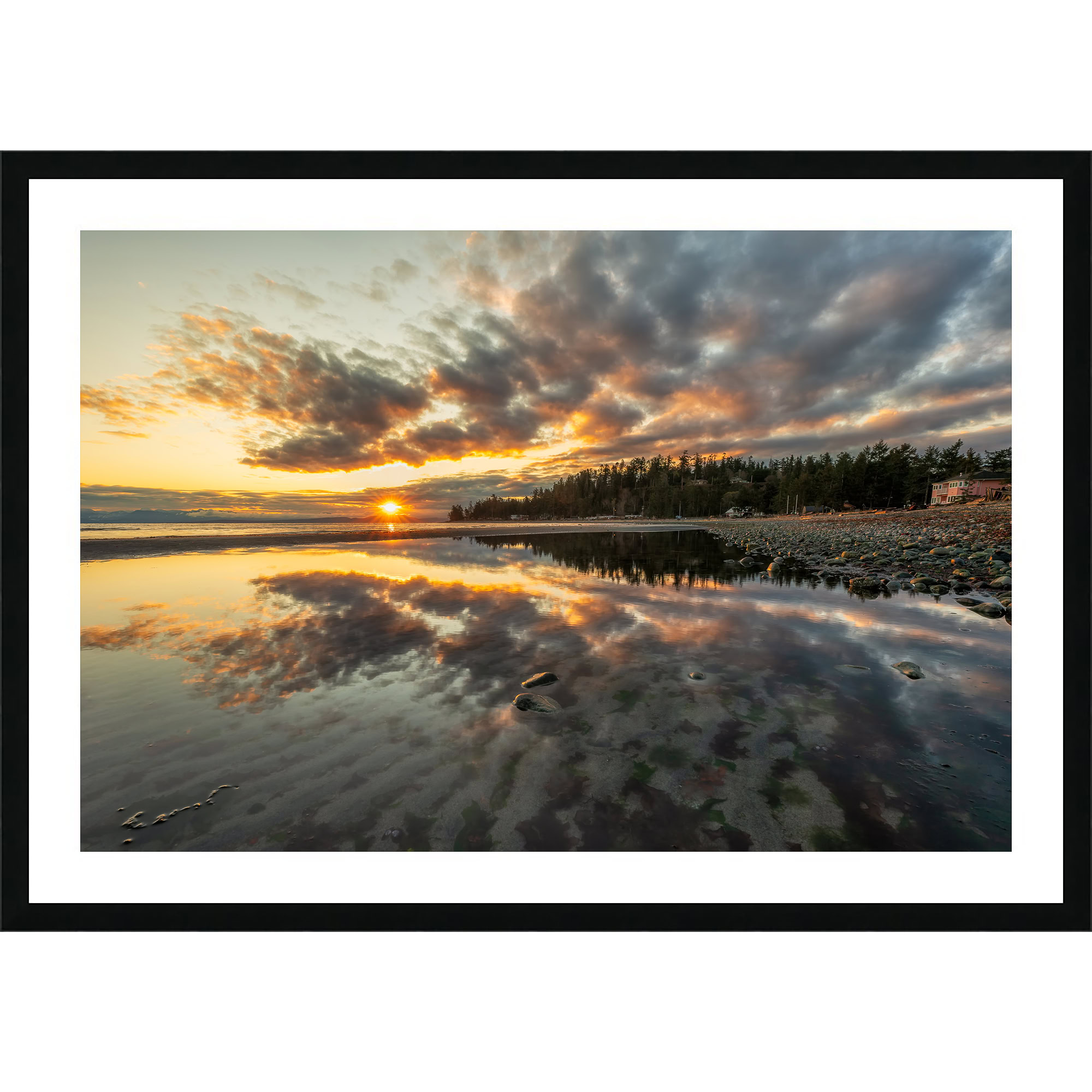 Kye Bay Tidal Mirror at Dawn as a framed print.