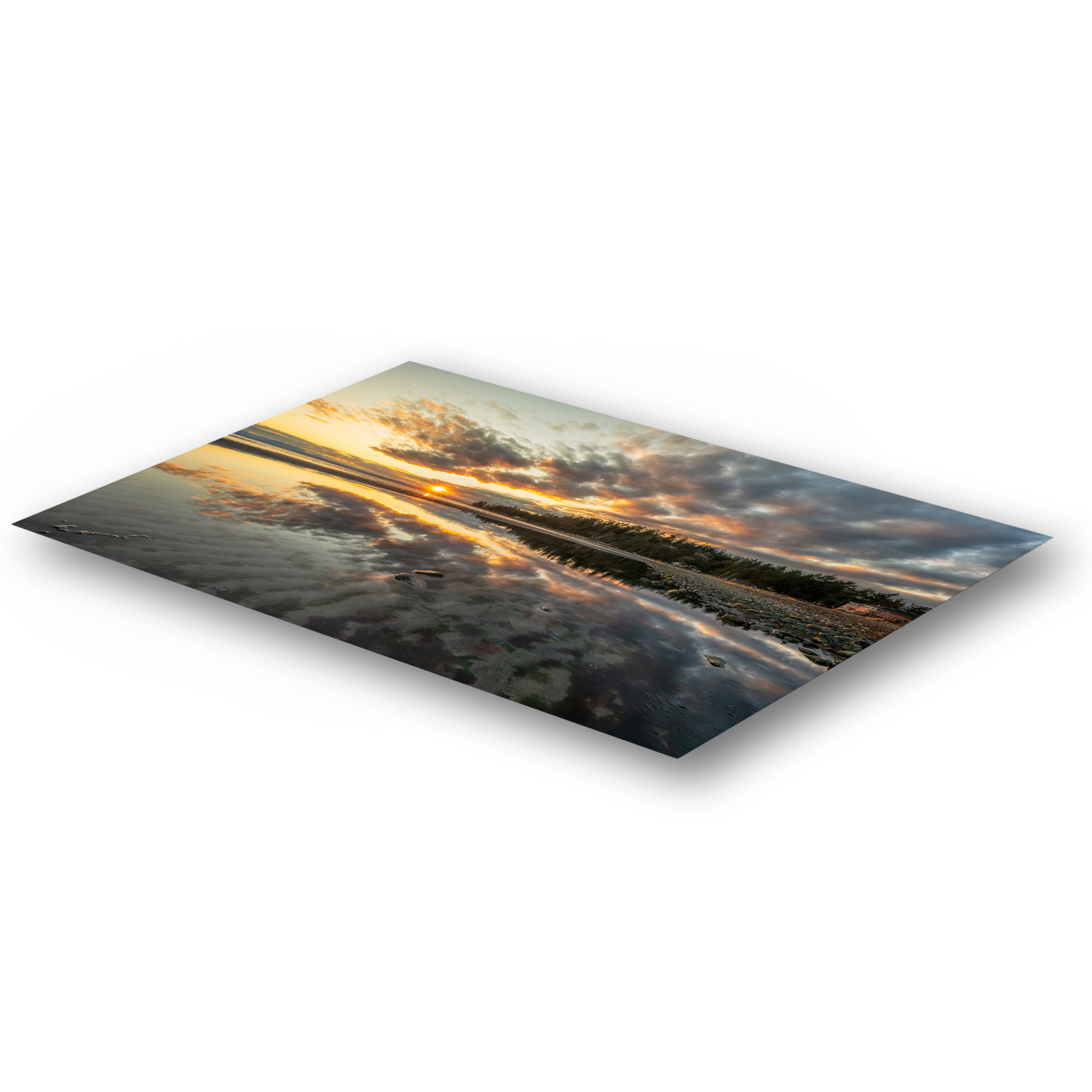 Kye Bay Tidal Mirror at Dawn as a metal print.