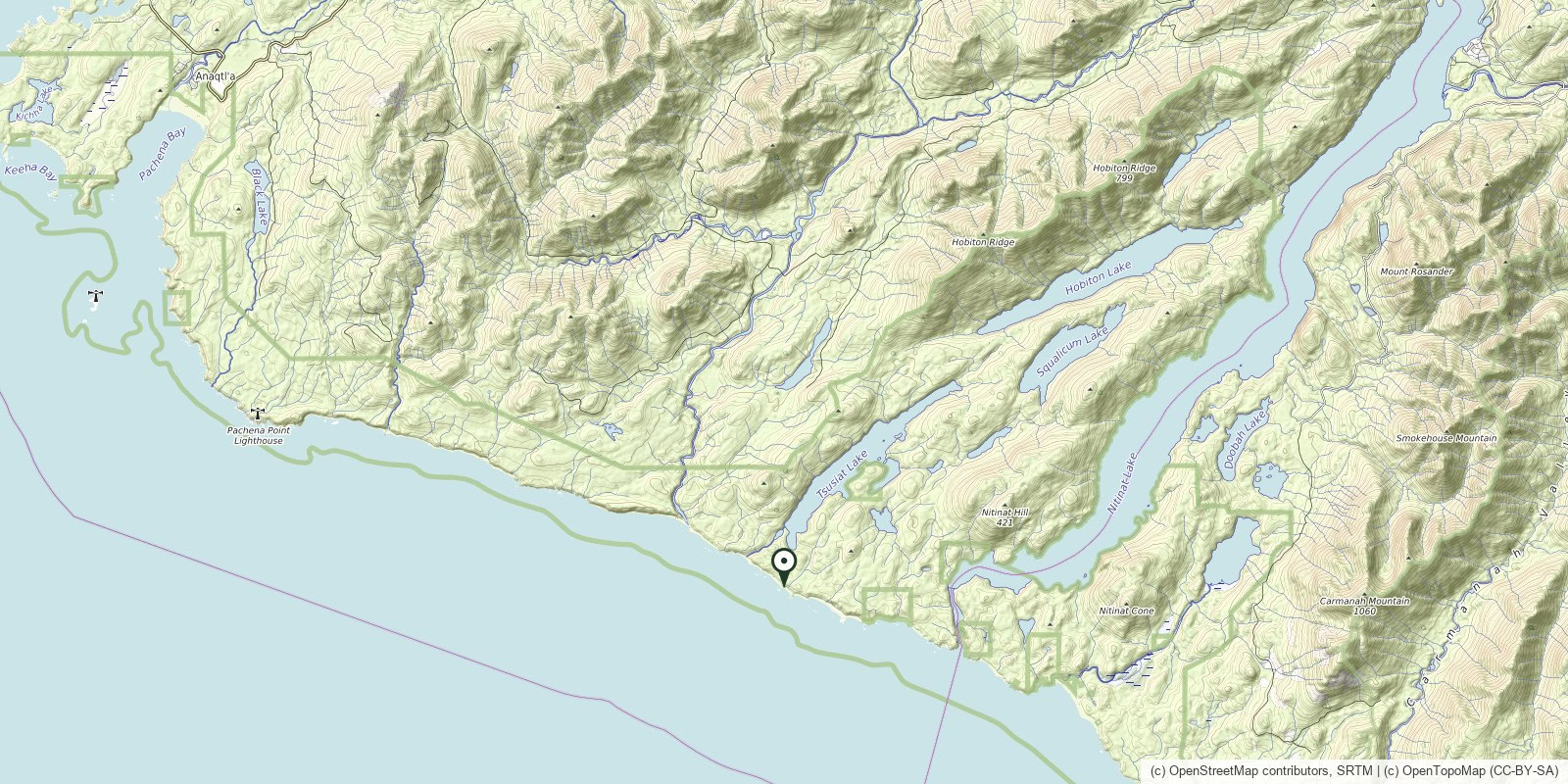 Map of West Coast Trail · South of Tsusiat Falls