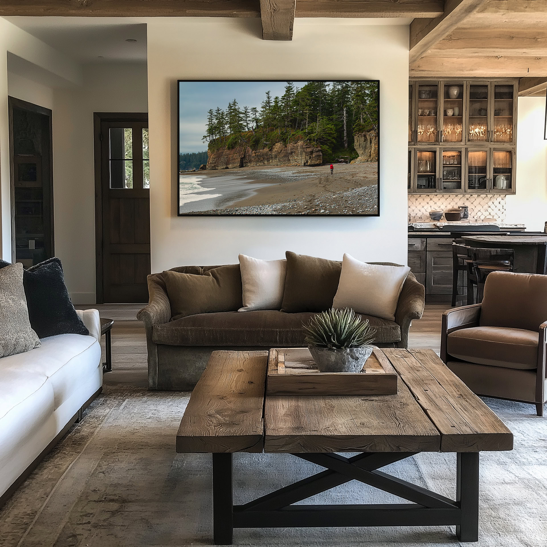 Long Day on the West Coast Trail print shown on the wall in a living room.