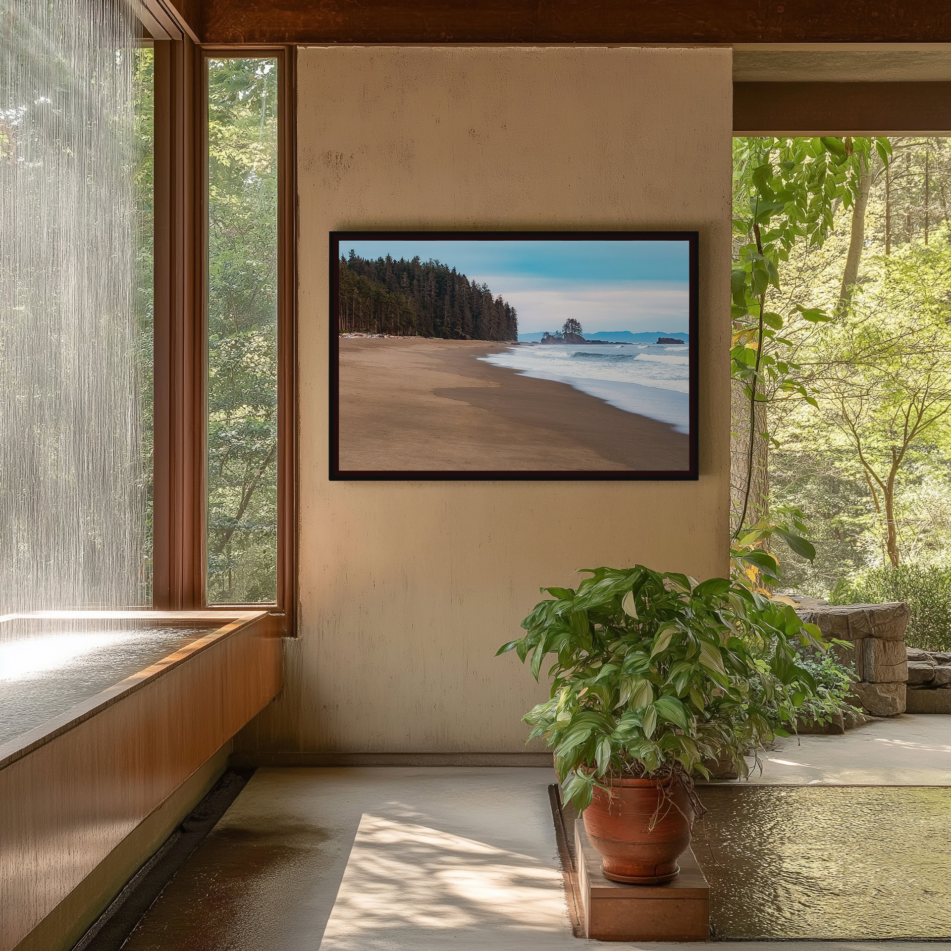 Looking Back Along the West Coast Trail print shown on the wall in an entryway.