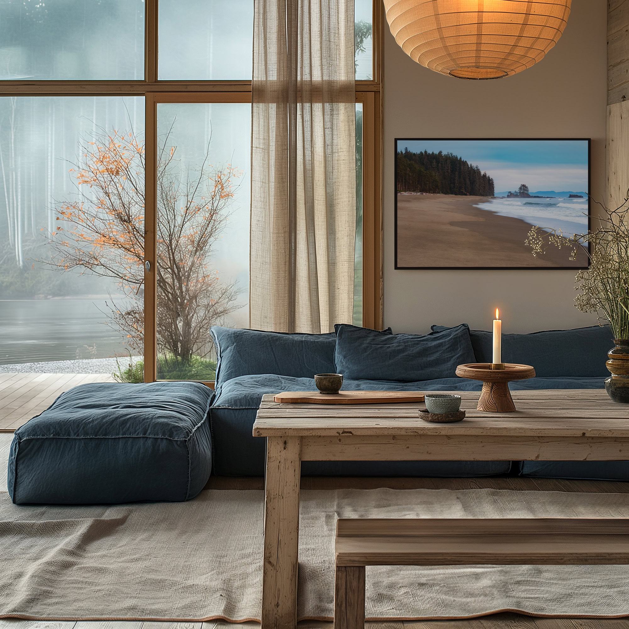 Looking Back Along the West Coast Trail print shown on the wall in a living room.