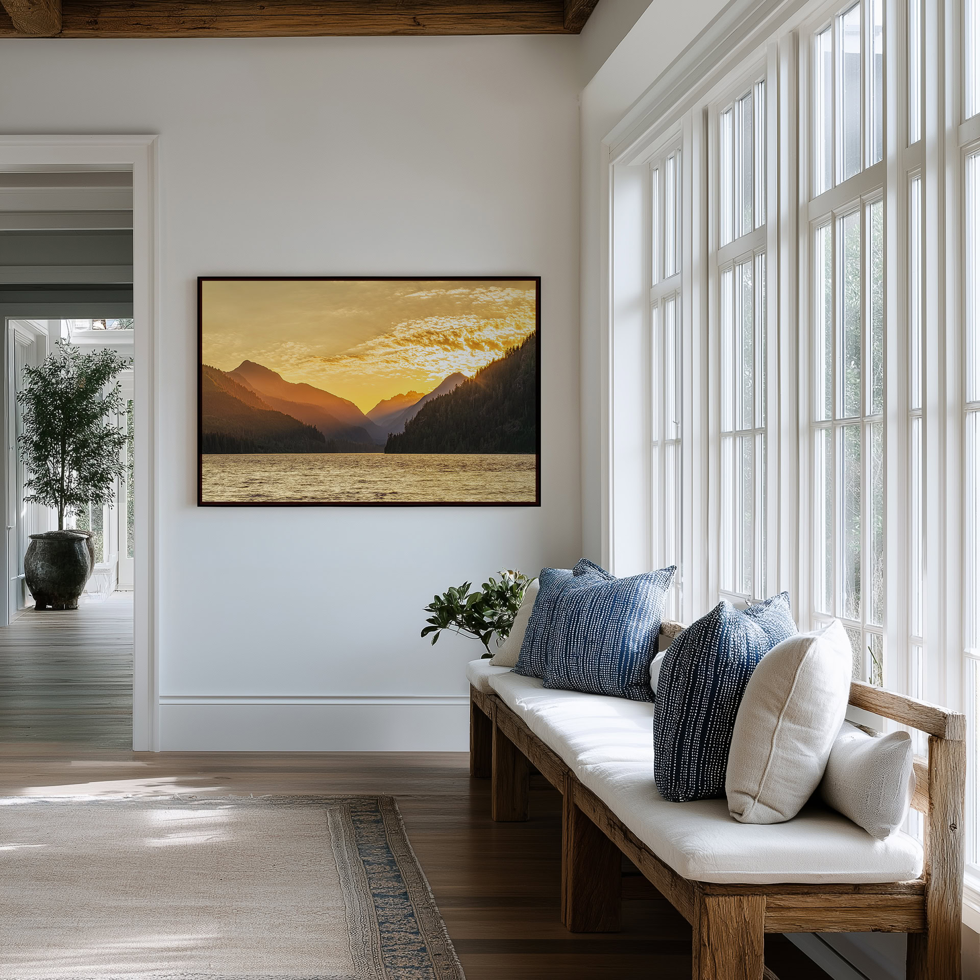 Muchalat Lake Sunset print shown on the wall in an entryway.
