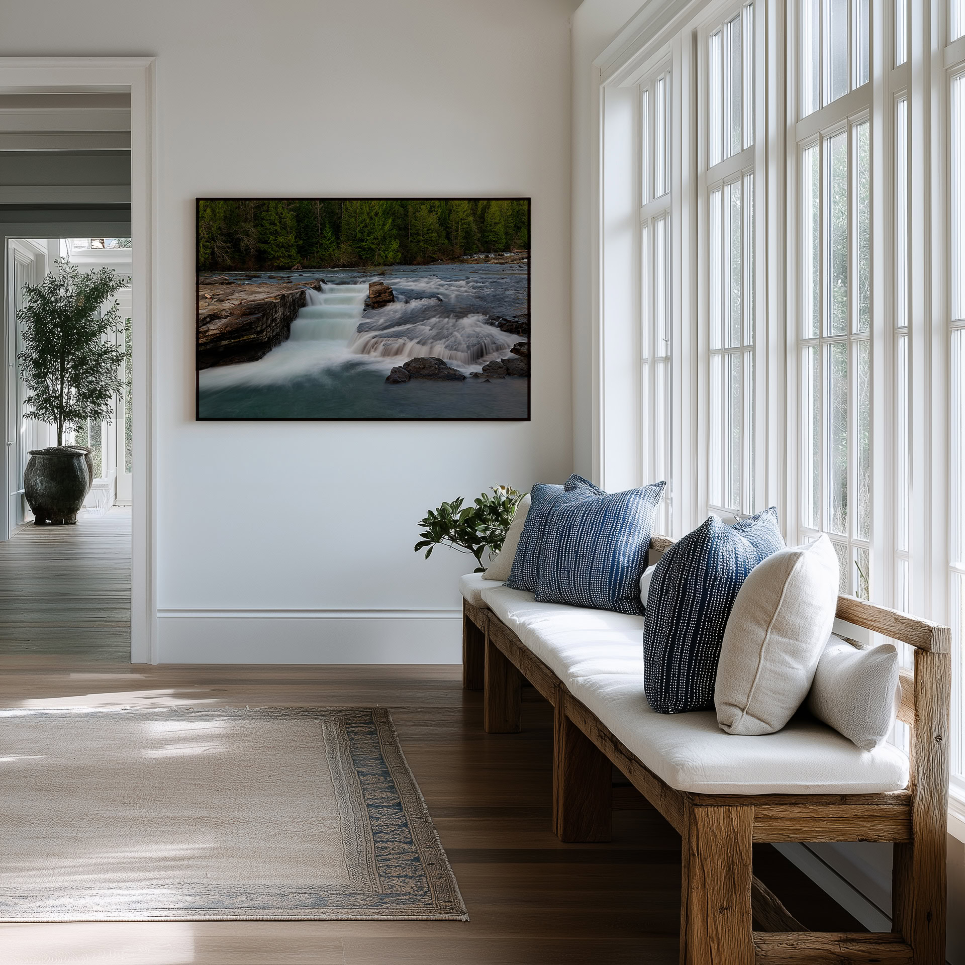 Nymph Falls Fish Ladder print shown on the wall in an entryway.