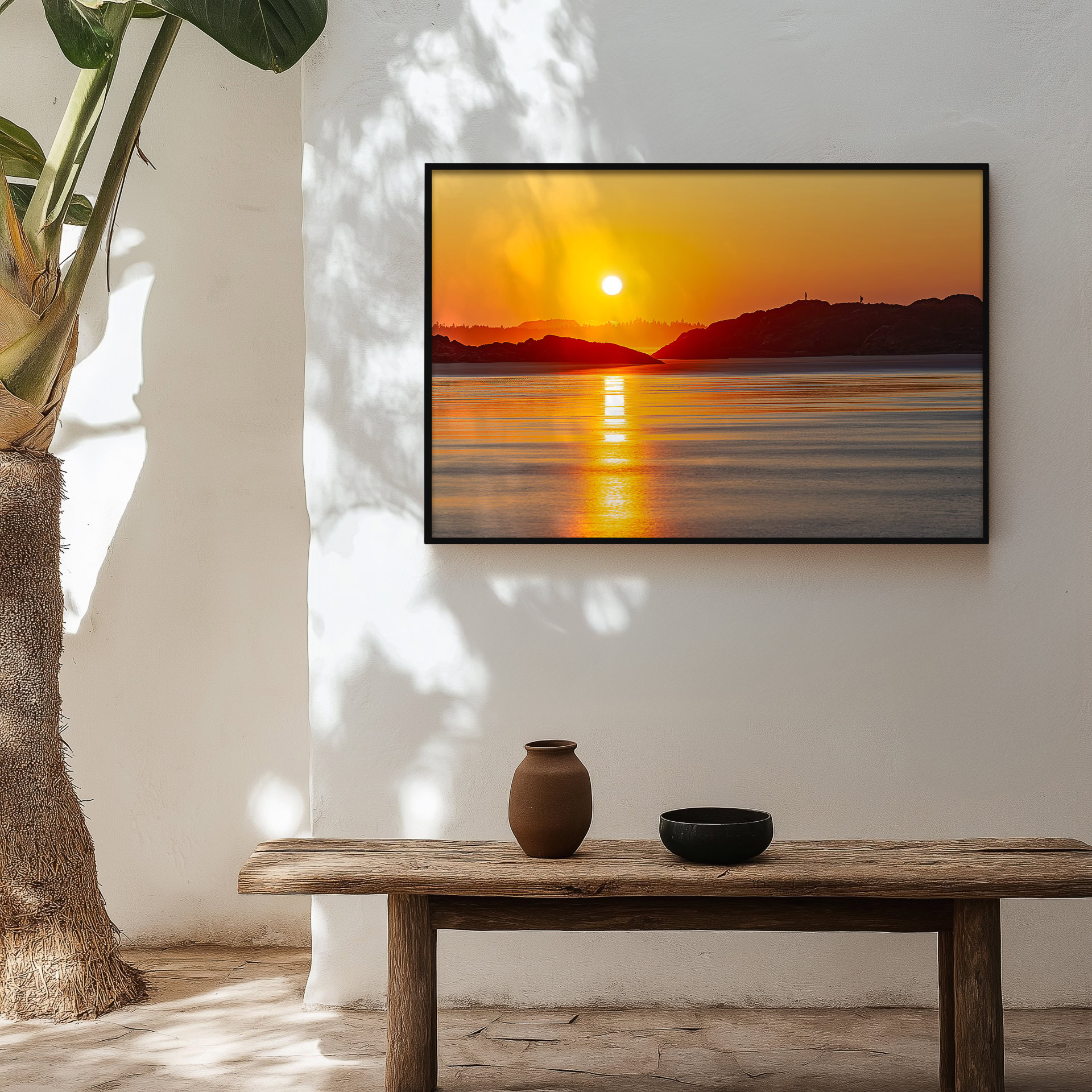 Pacific Rim National Park Sunset print shown on the wall in an entryway.