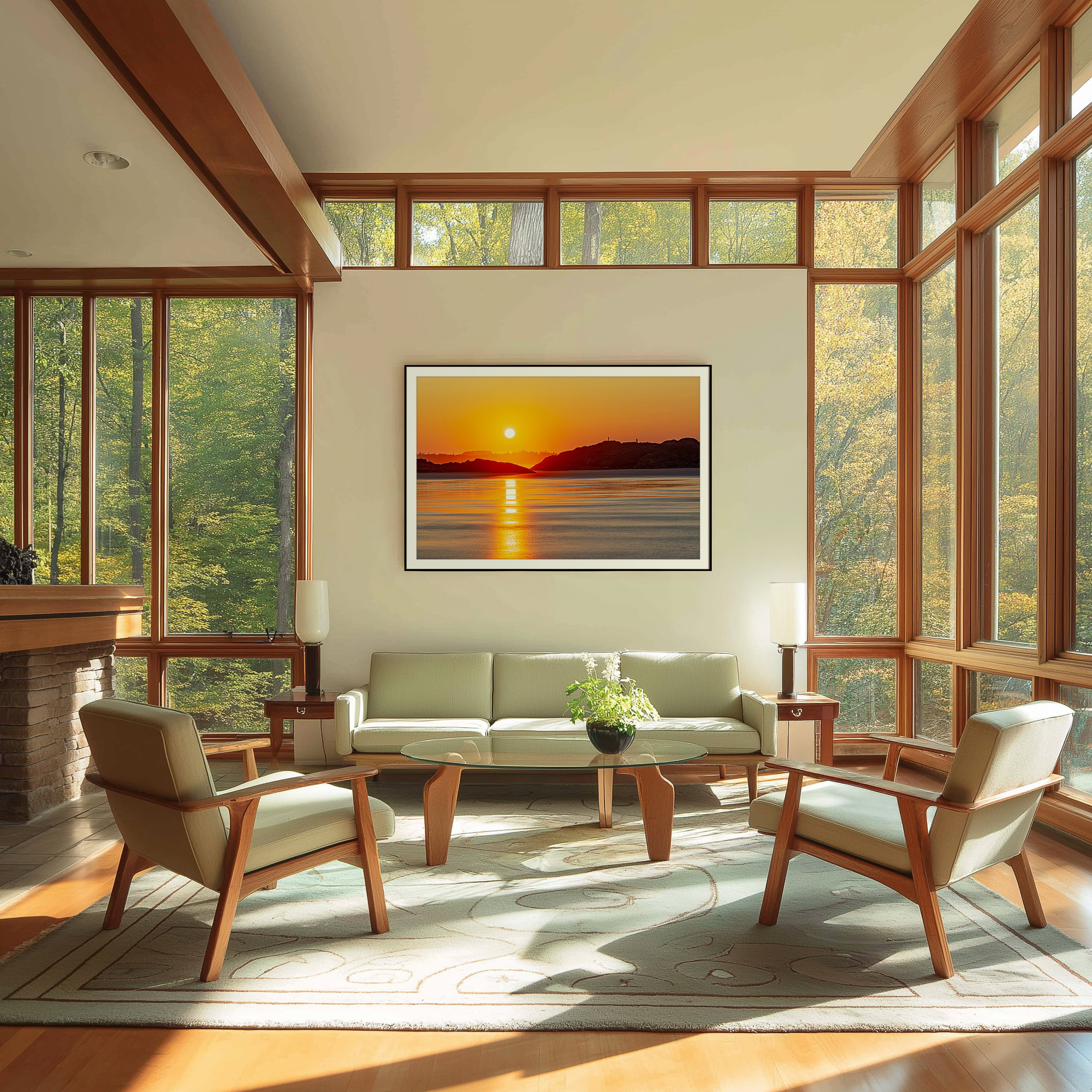 Pacific Rim National Park Sunset print shown on the wall in a living room.