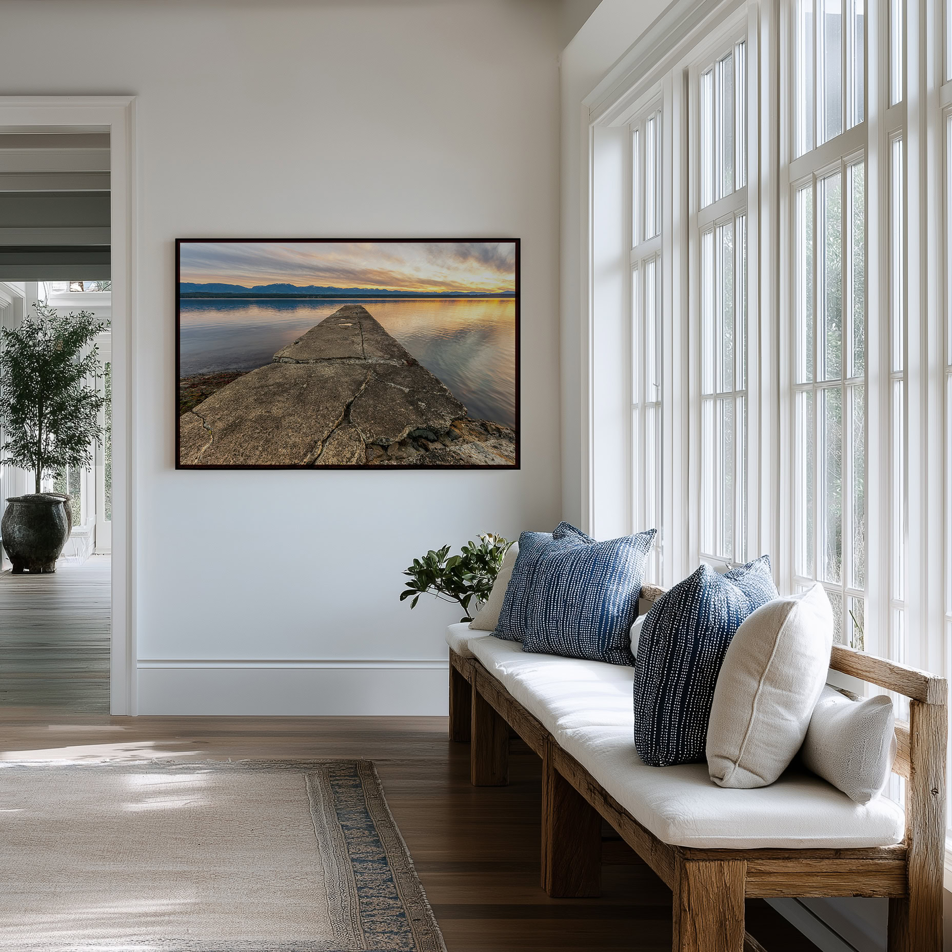 Phipps Point Pier print shown on the wall in an entryway.