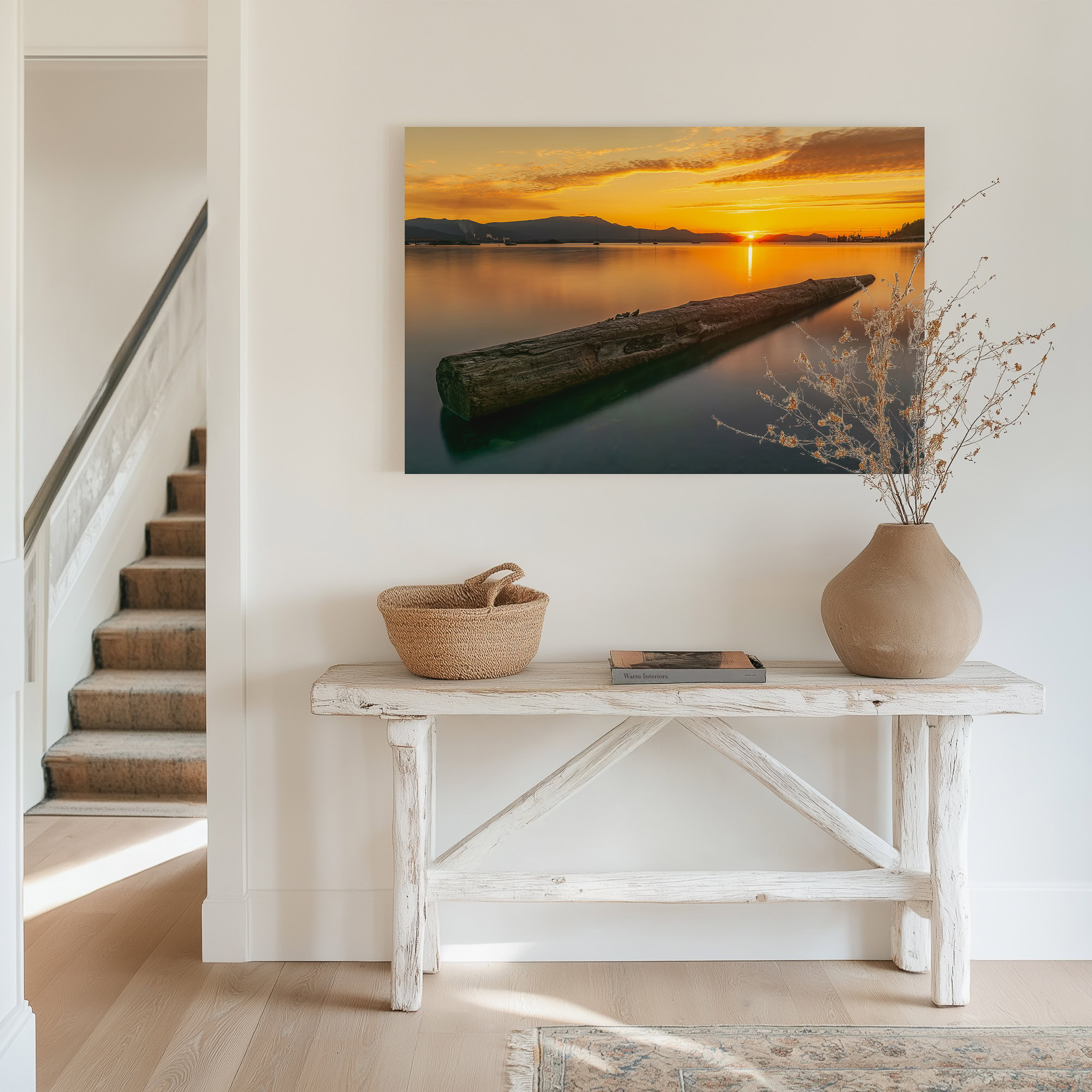 Salt Spring Island Calm at Vesuvius Bay print shown on the wall in an entryway.