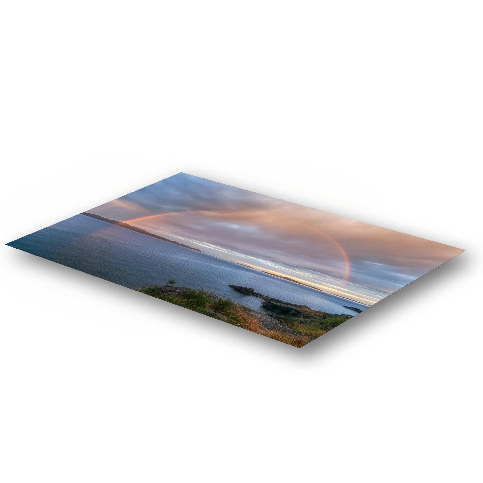 Salt Spring Island Full Rainbow as a metal print.