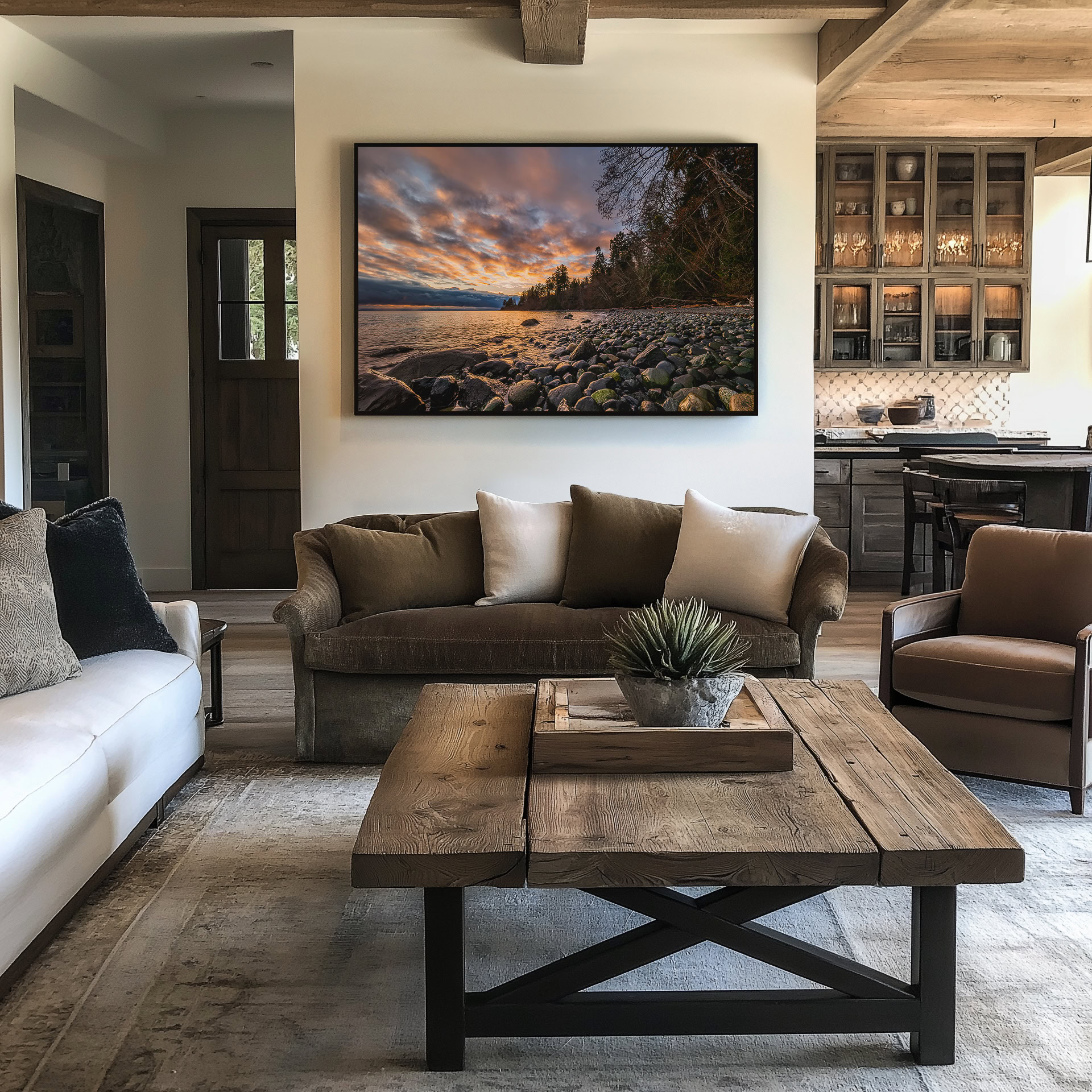 Spring Light at Seal Bay print shown on the wall in a living room.