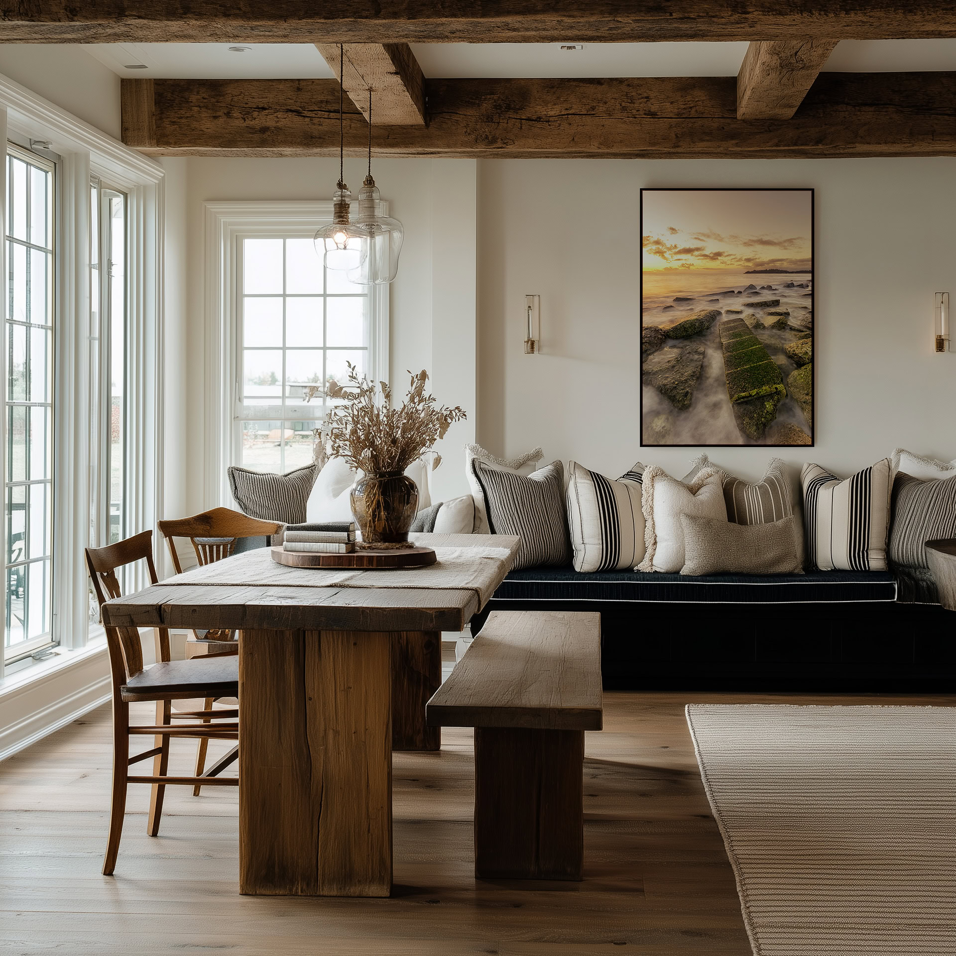 Sunrise Over the Slabs print shown on the wall in a dining room.