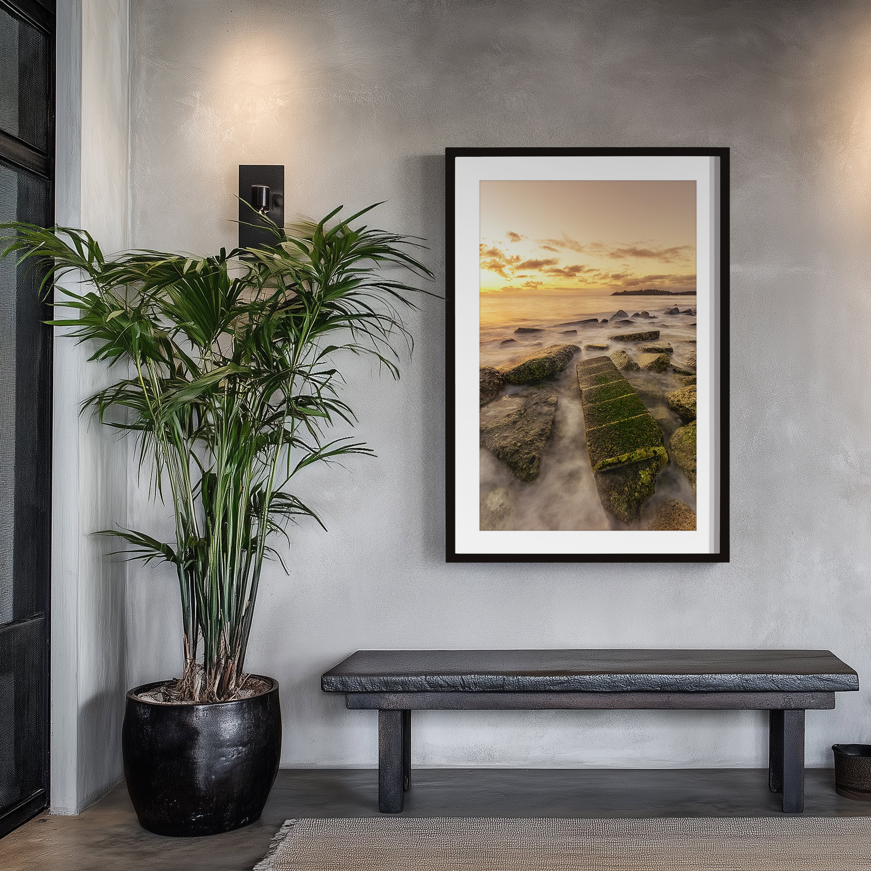 Sunrise Over the Slabs print shown on the wall in an entryway.