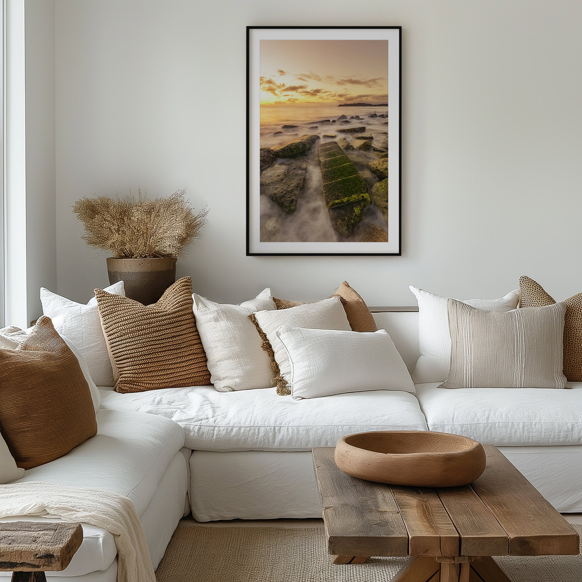 Sunrise Over the Slabs print shown on the wall in a living room.