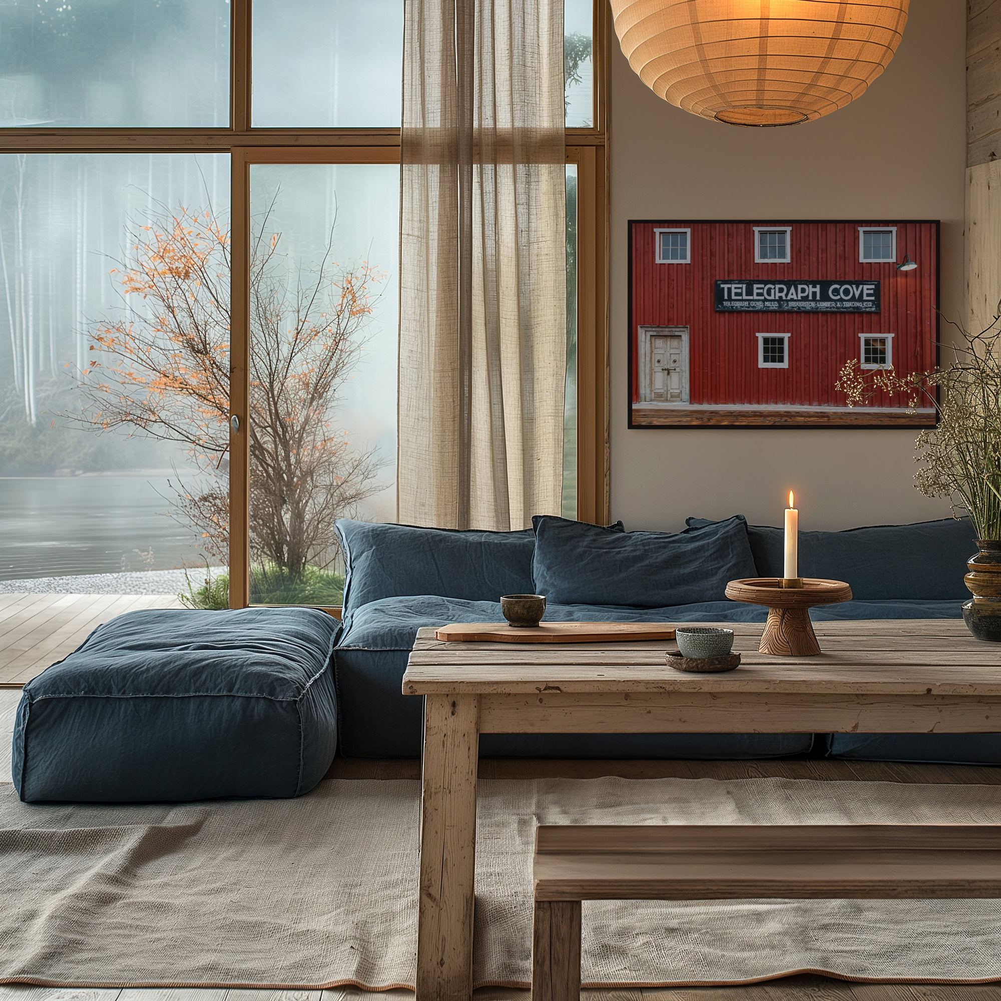 The Old Whale Museum at Telegraph Cove print shown on the wall in a living room.