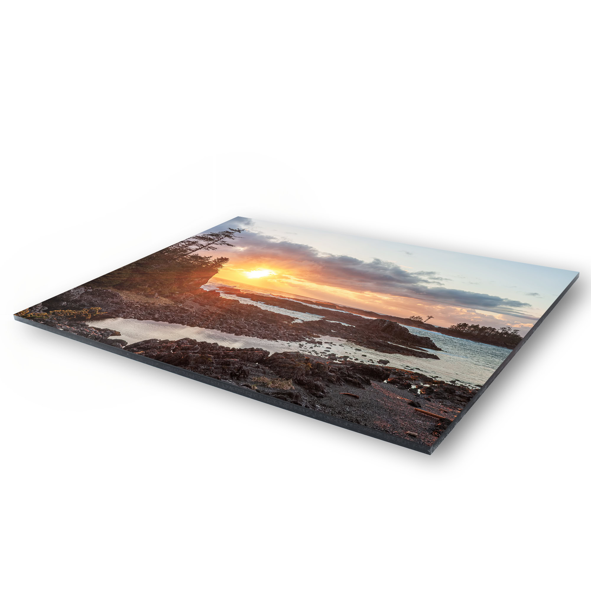 Ucluelet Sunset Through Breaking Clouds as a acrylic print.